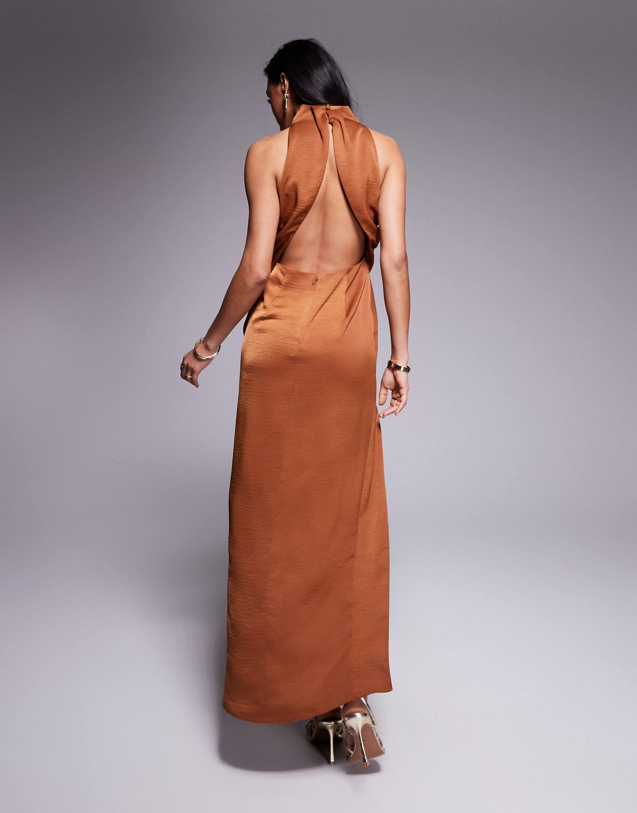 ASOS DESIGN high neck midaxi dress with cutout detail in rust