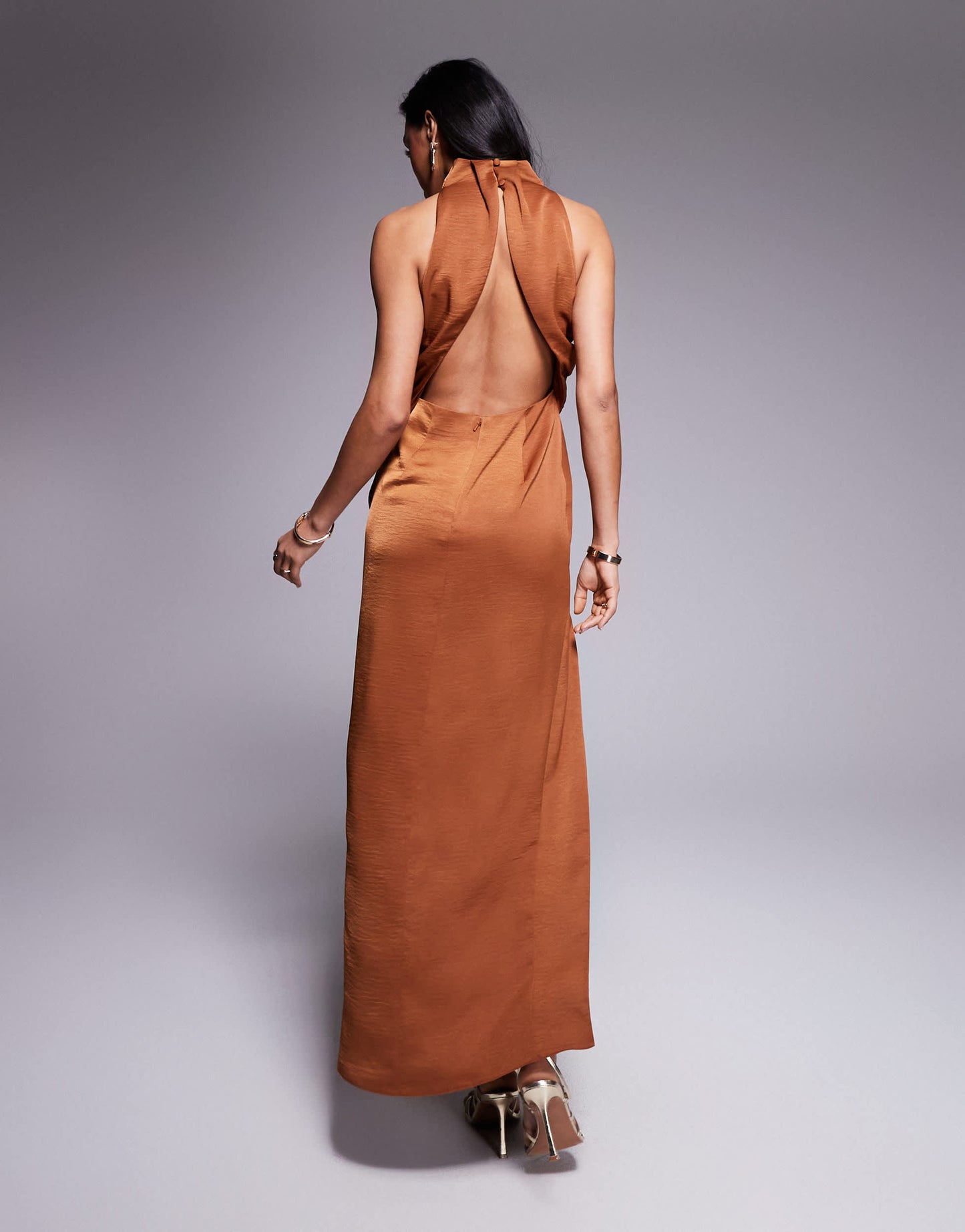 ASOS DESIGN high neck midaxi dress with cutout detail in rust