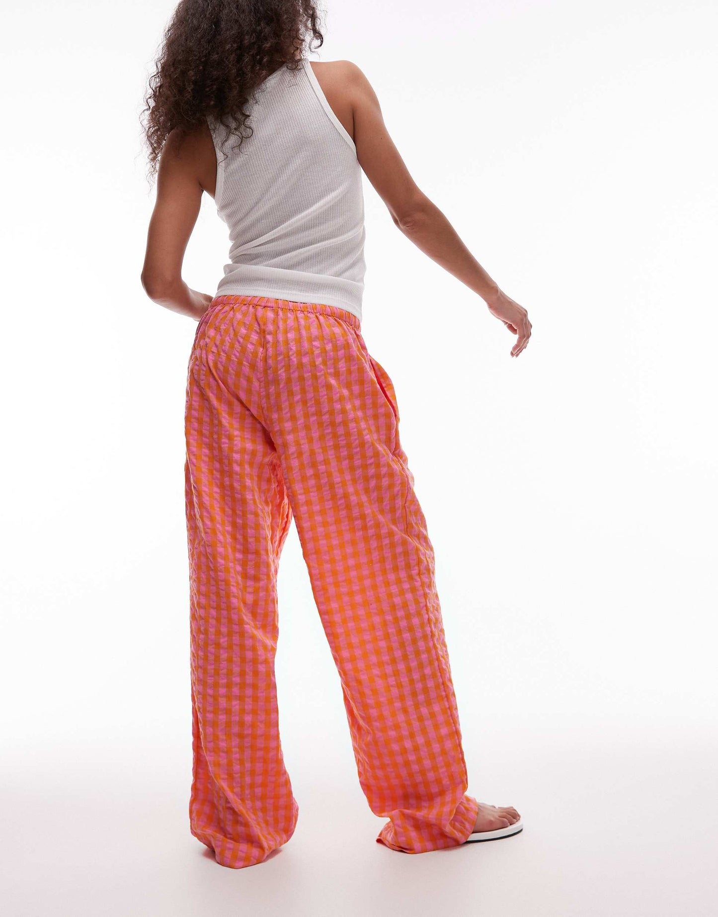 Topshop pull on orange check trouser in orange
