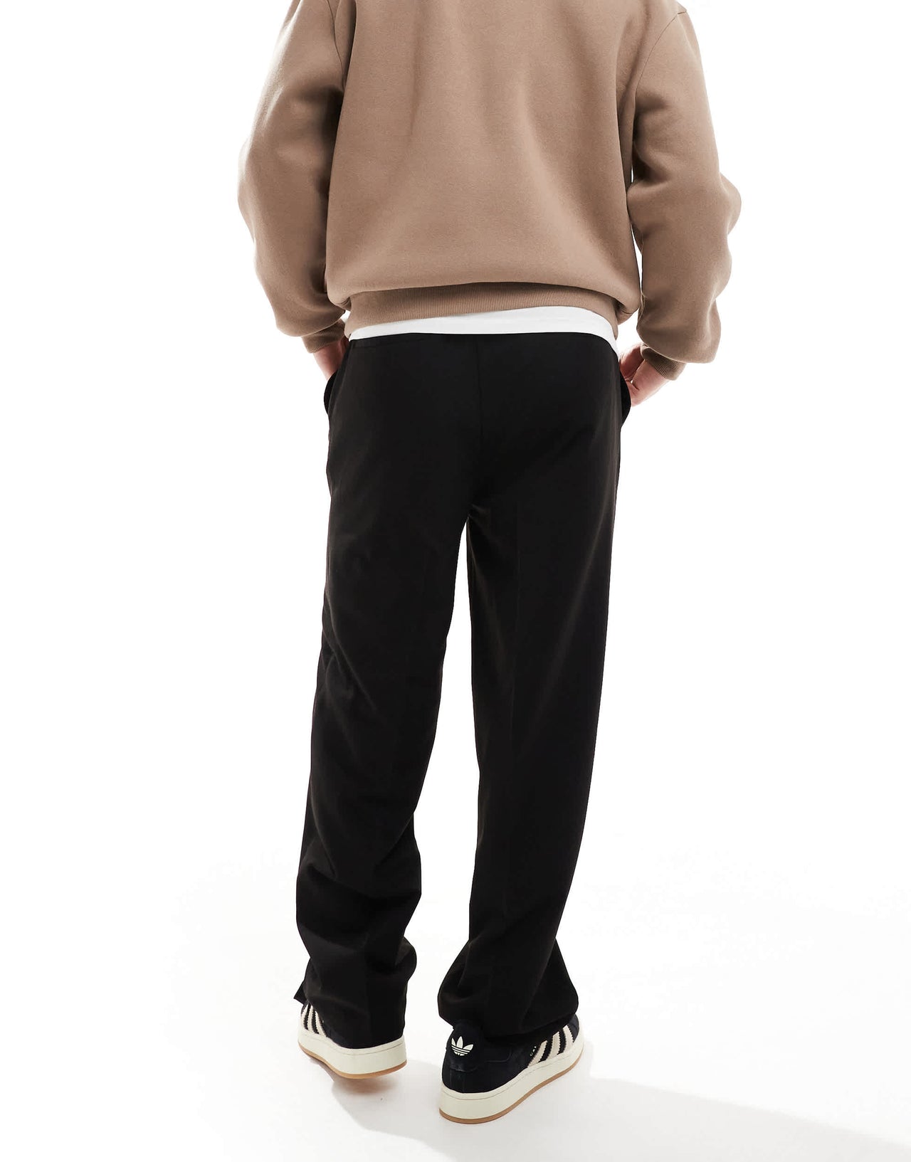 Pull&Bear wide leg tailored trouser in black