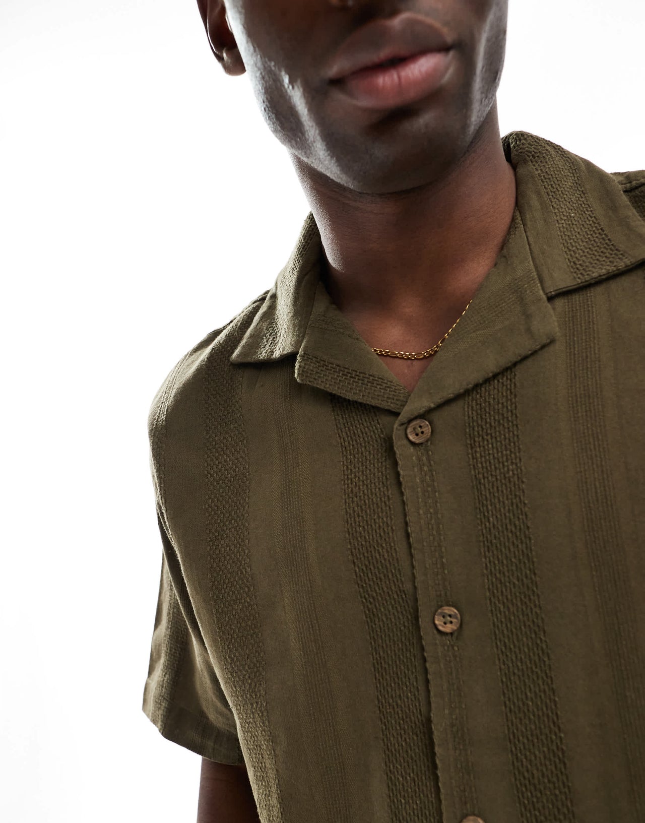 Pull&Bear textured stripe shirt in khaki