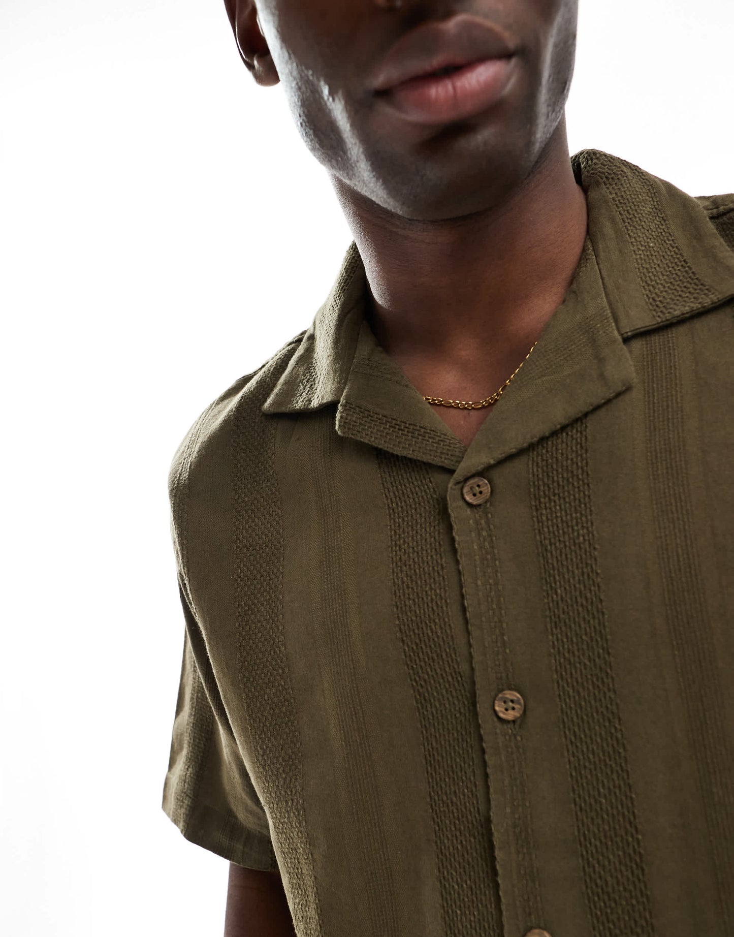 Pull&Bear textured stripe shirt in khaki
