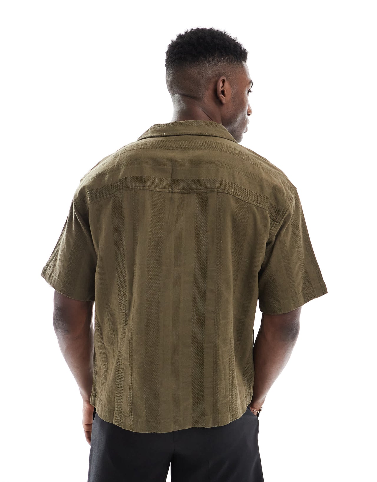 Pull&Bear textured stripe shirt in khaki