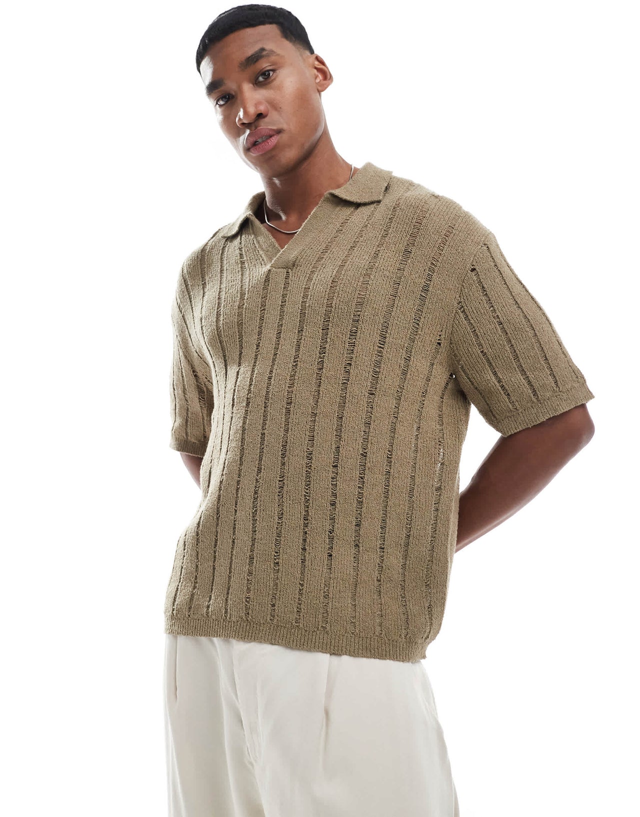 Pull&Bear knitted polo in camel