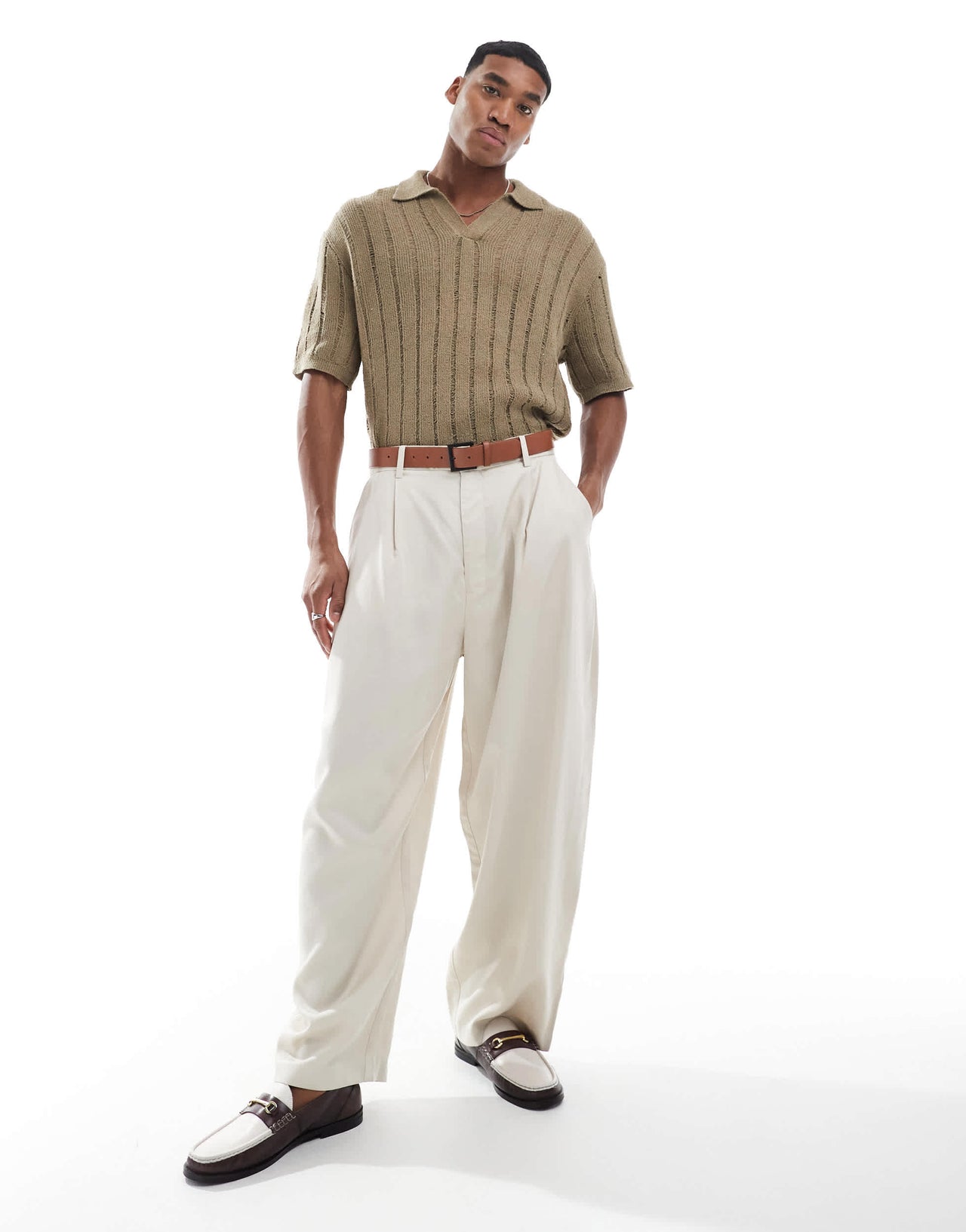 Pull&Bear knitted polo in camel