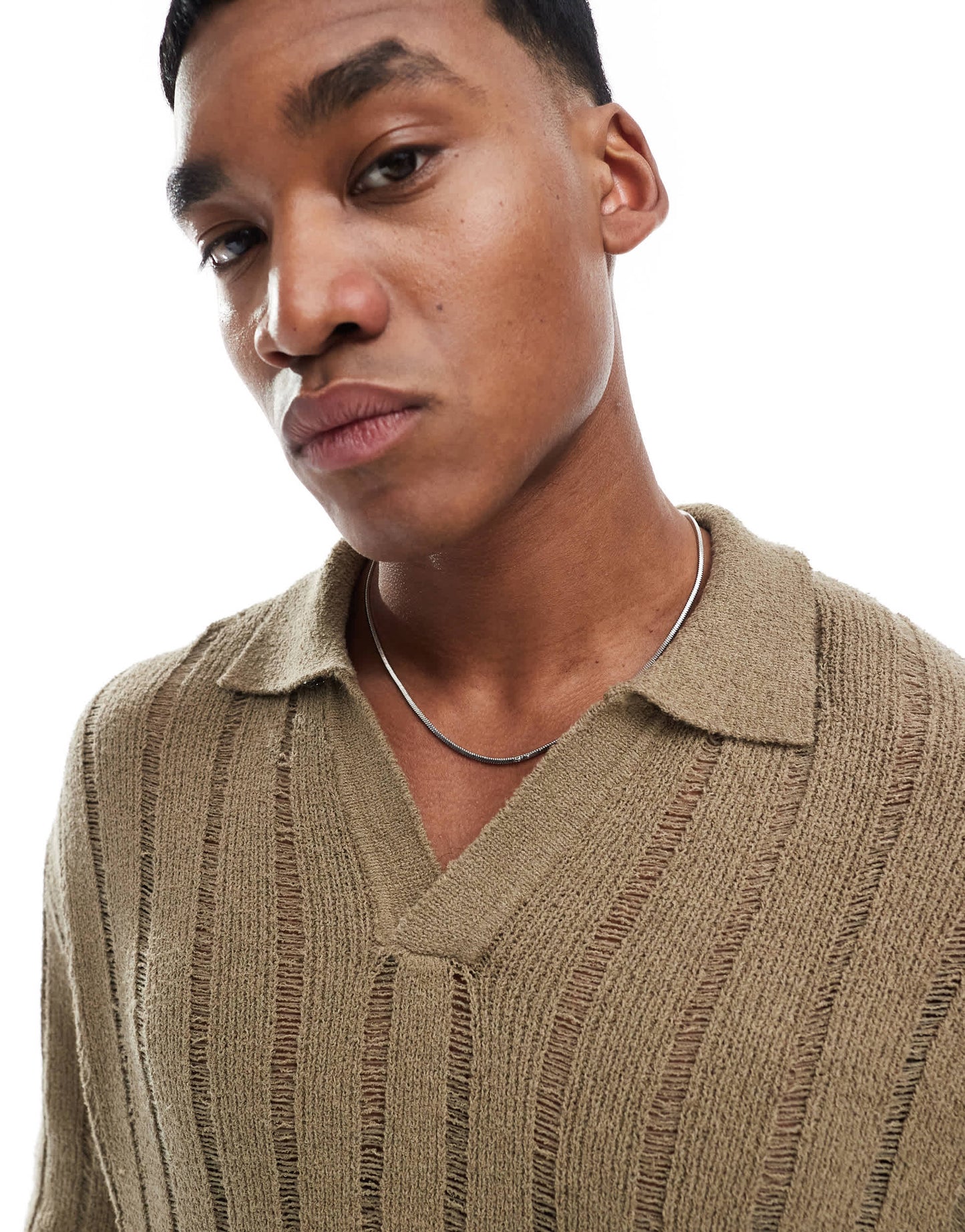 Pull&Bear knitted polo in camel