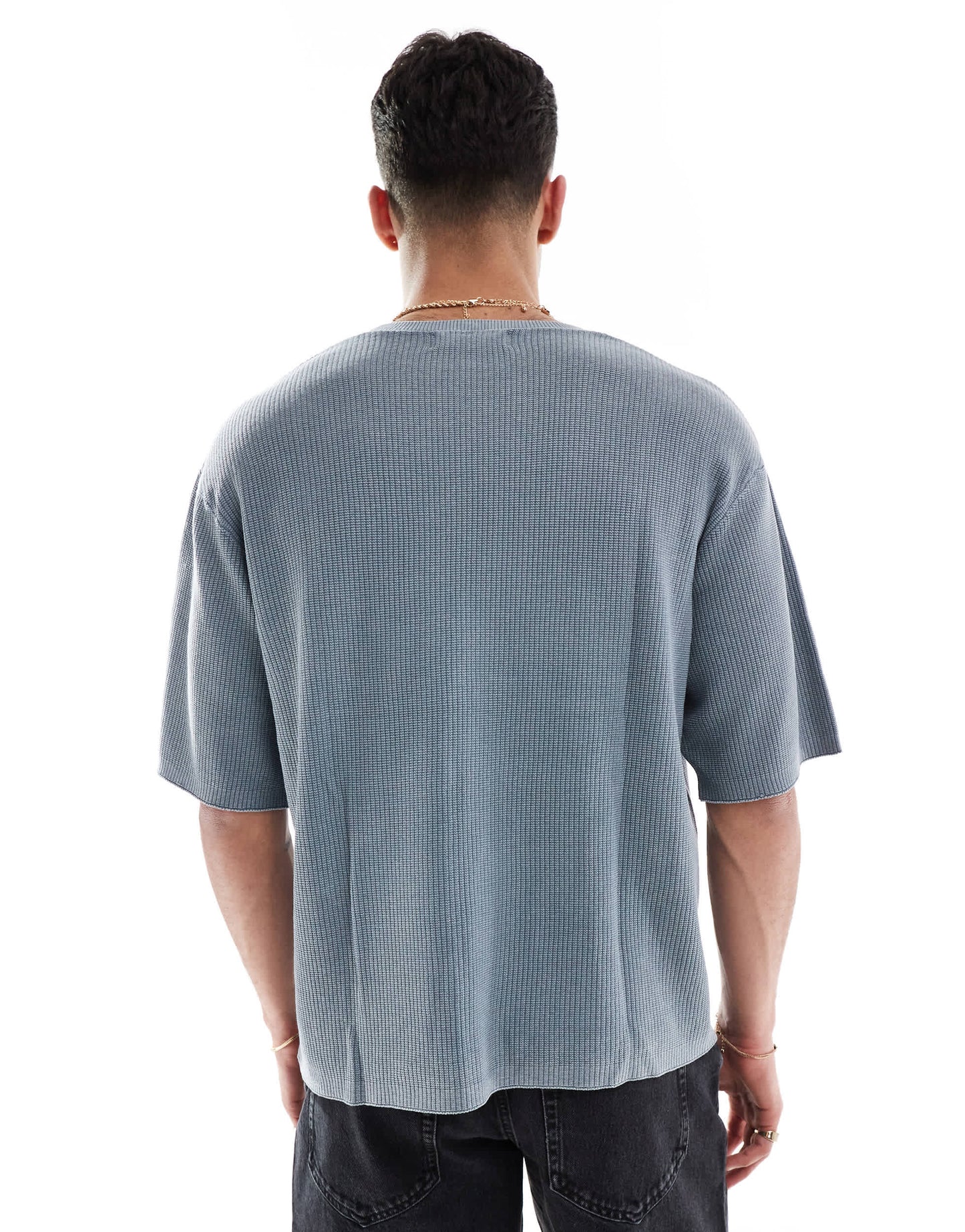 Pull&Bear knitted washed t-shirt in blue