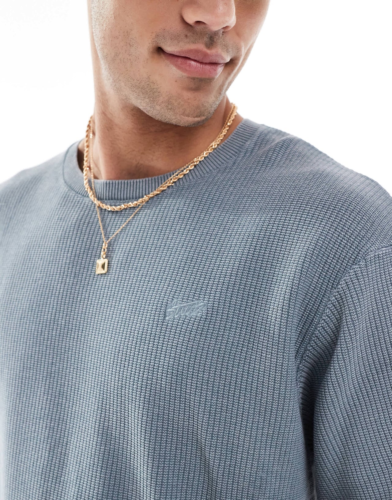 Pull&Bear knitted washed t-shirt in blue