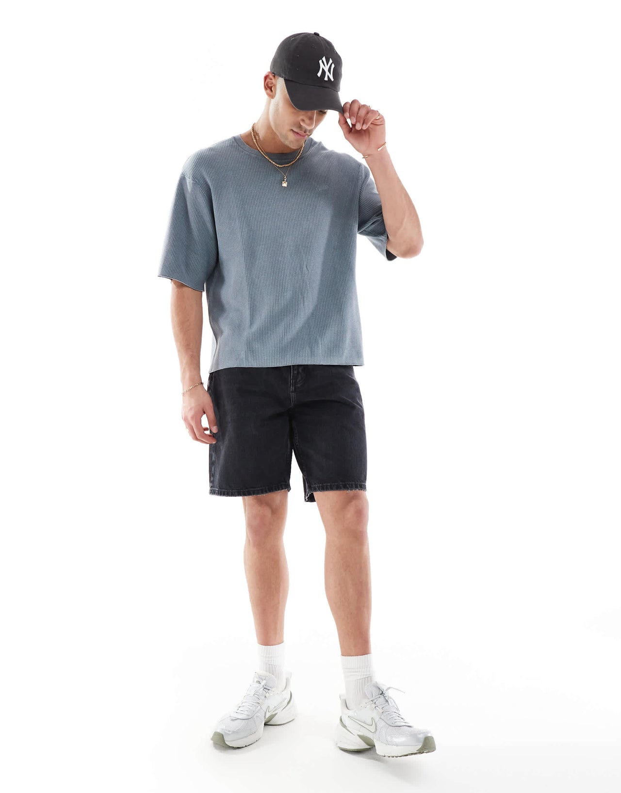Pull&Bear knitted washed t-shirt in blue