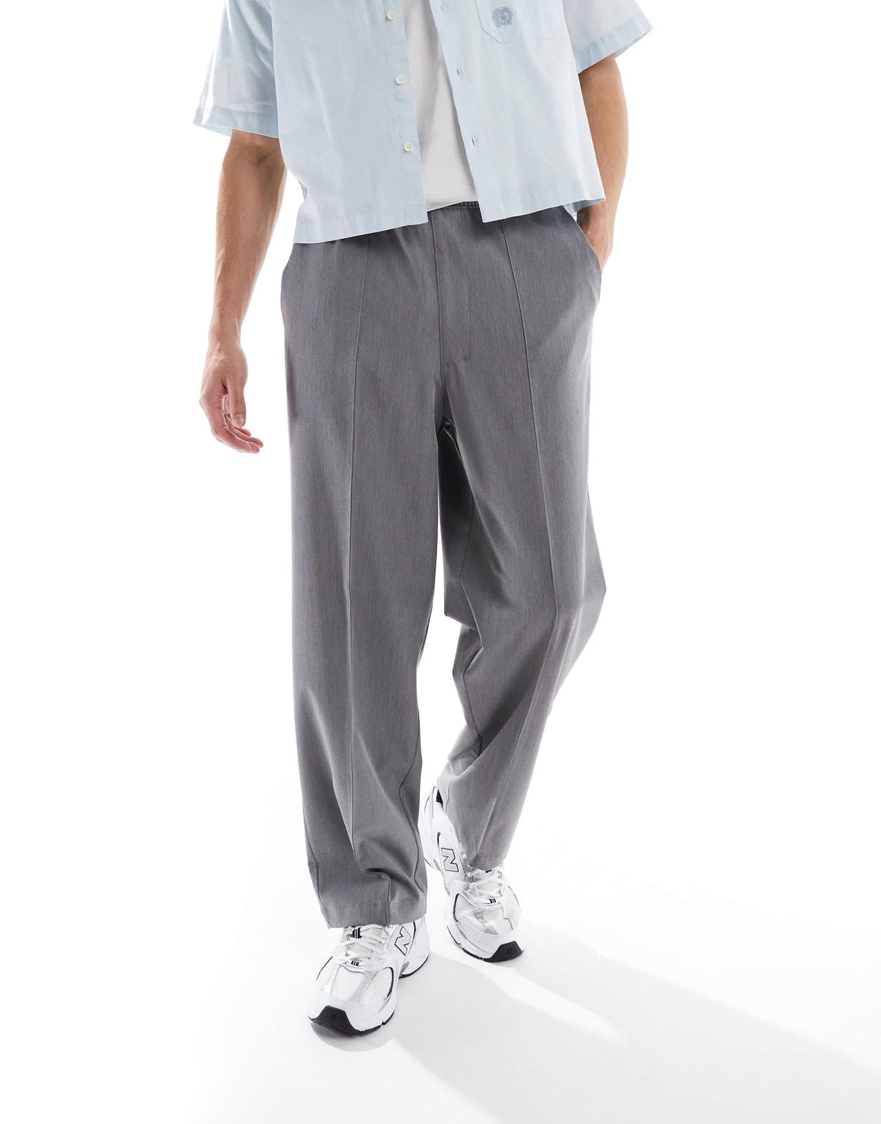 Pull&Bear wide leg tailored trouser in grey