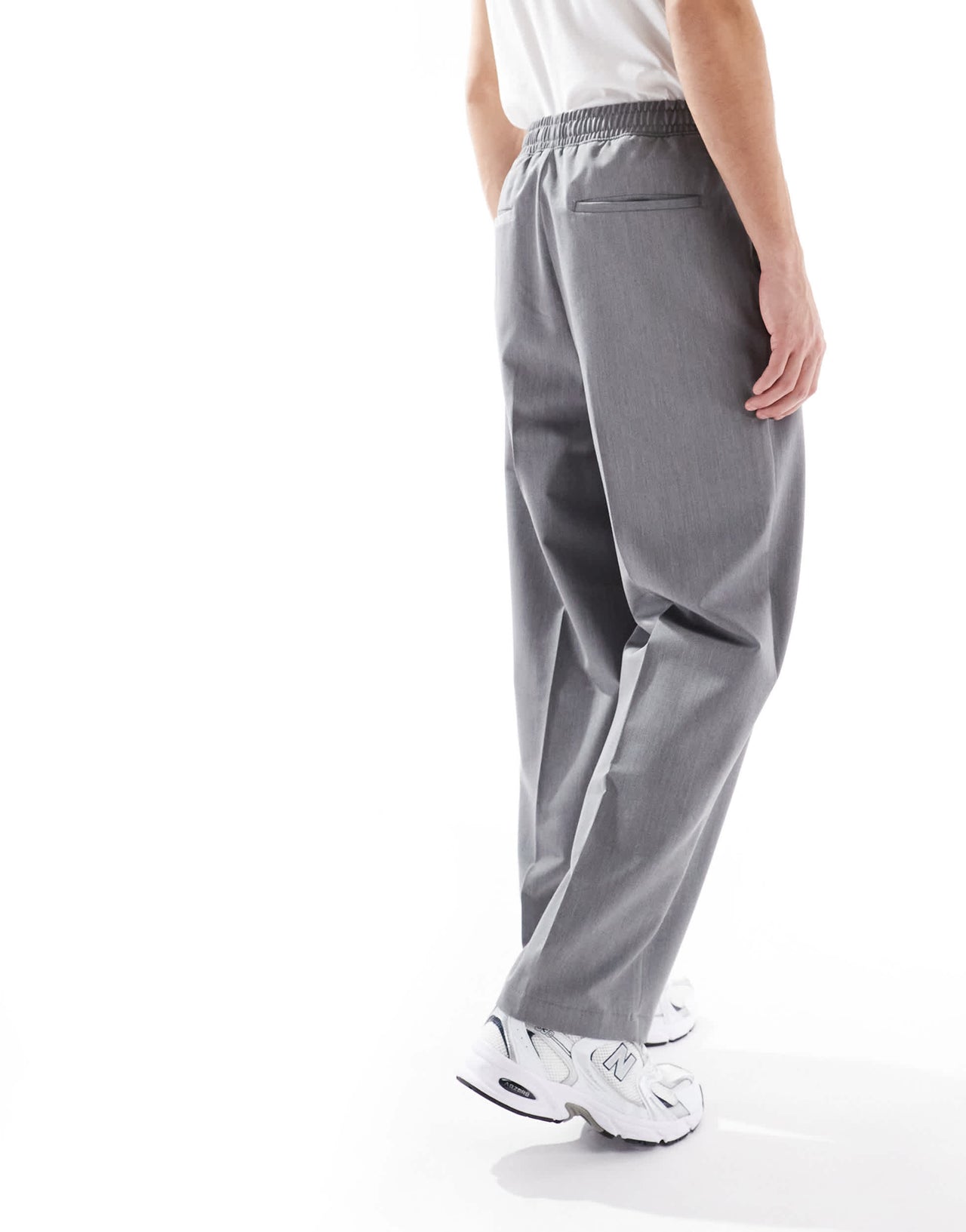 Pull&Bear wide leg tailored trouser in grey