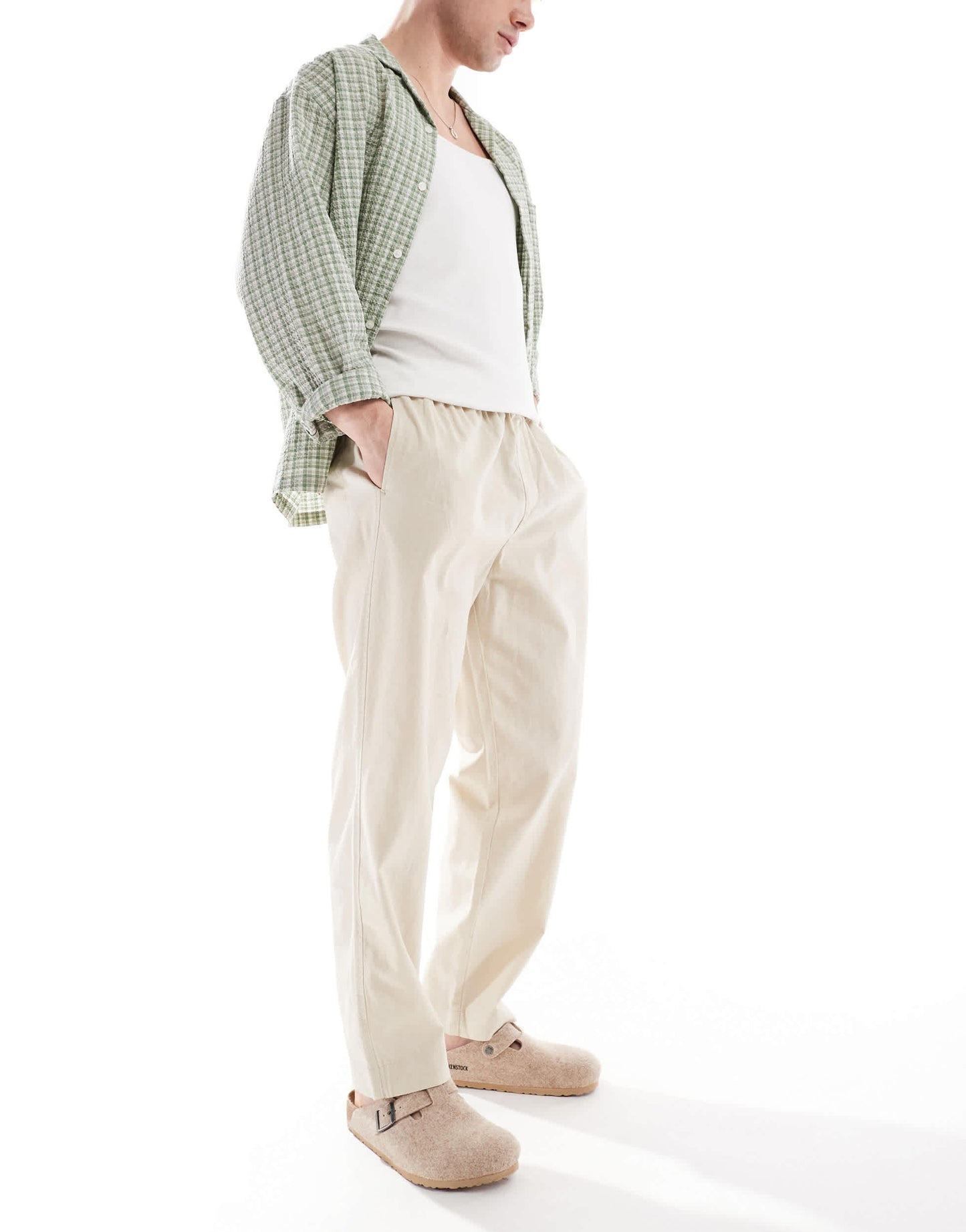 Pull&Bear linen blend trousers in sand