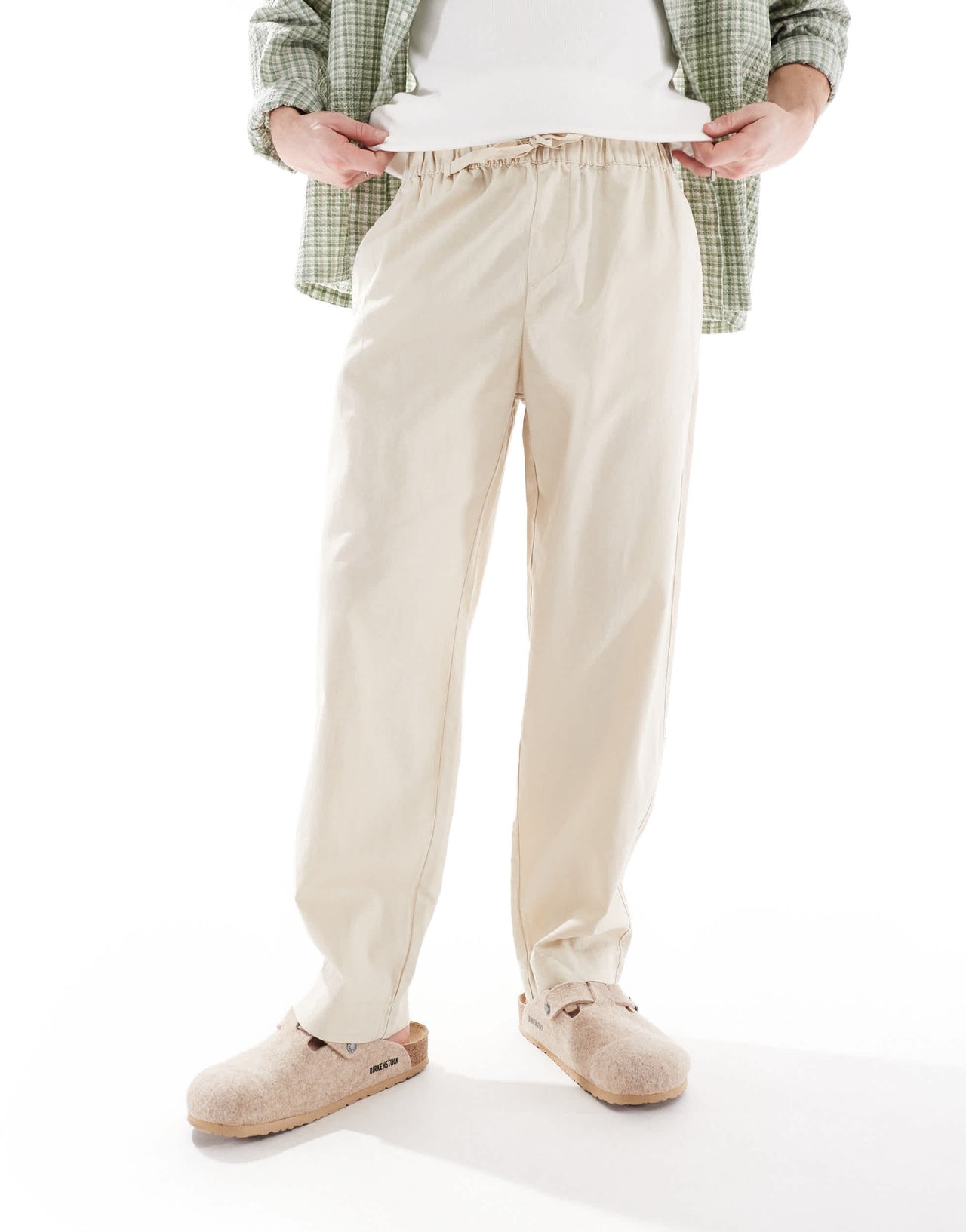 Pull&Bear linen blend trousers in sand