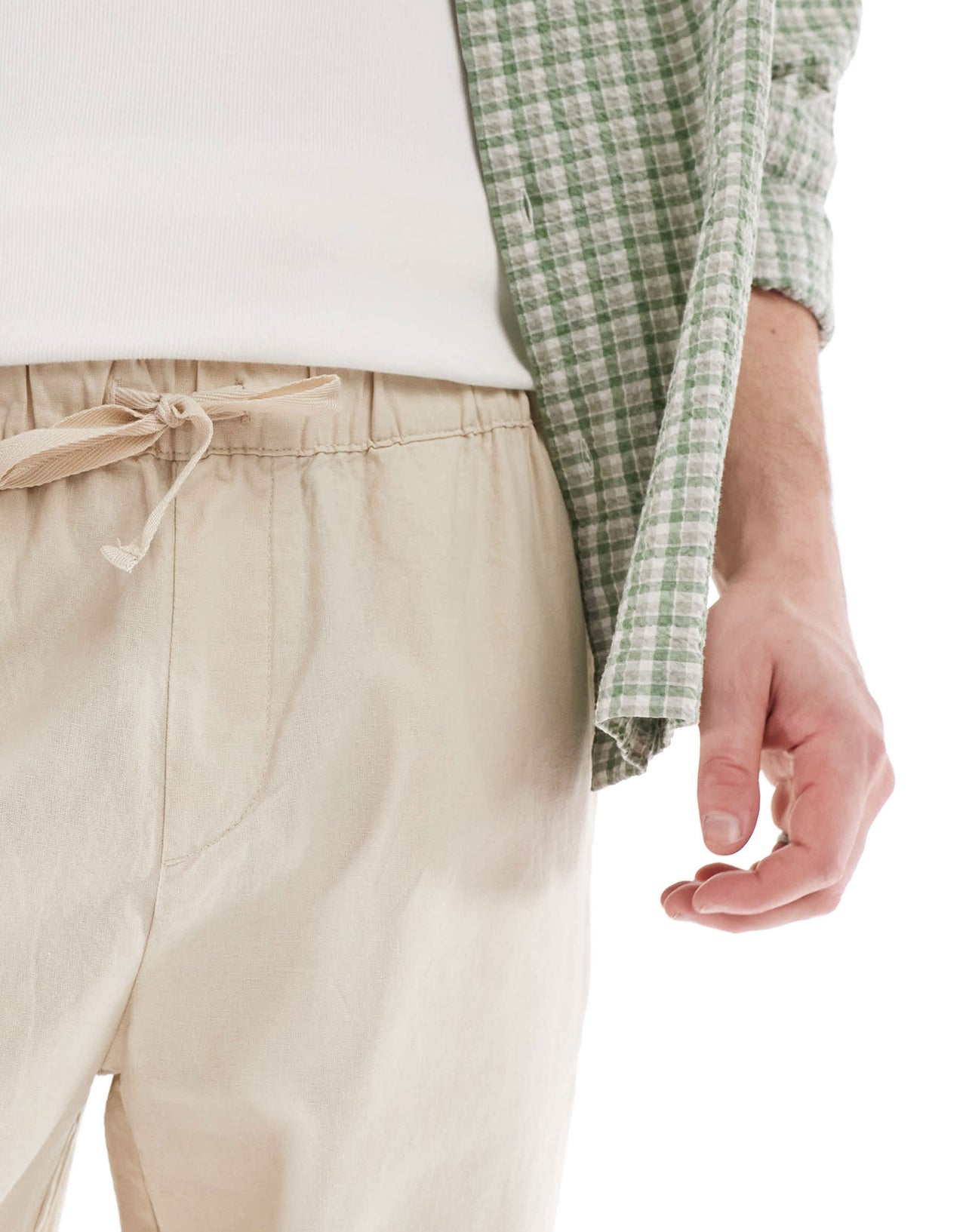 Pull&Bear linen blend trousers in sand