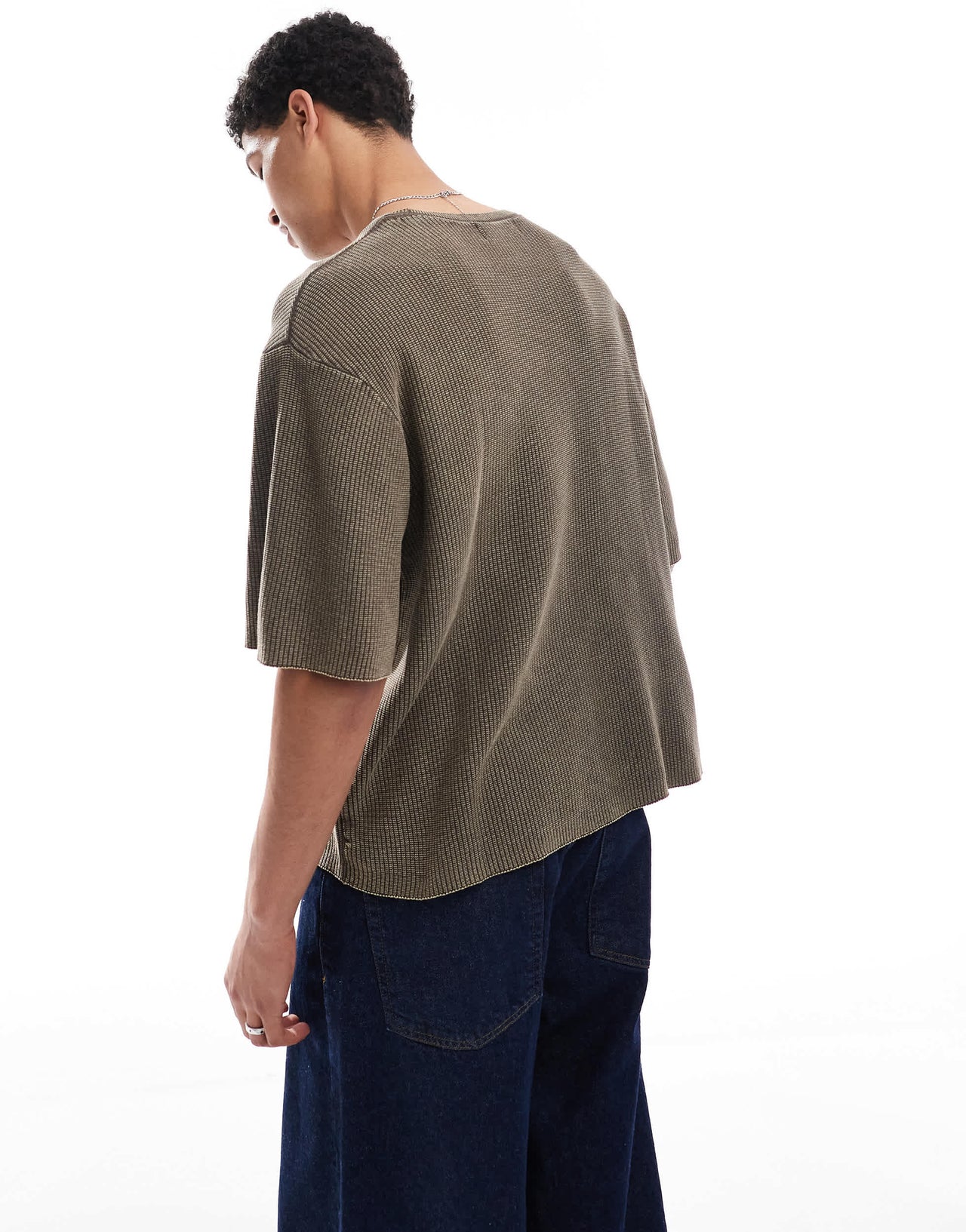 Pull&Bear knitted washed t-shirt in khaki