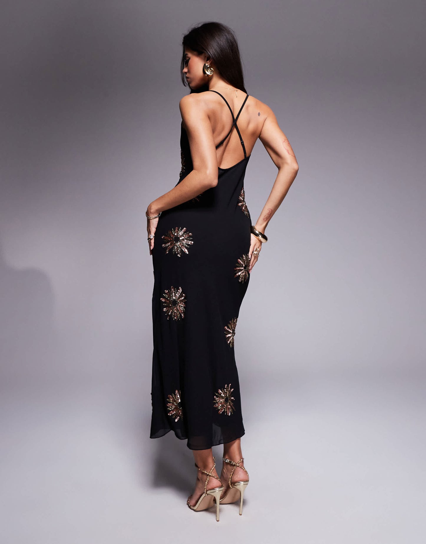 River Island sequin cowl neck maxi dress in black