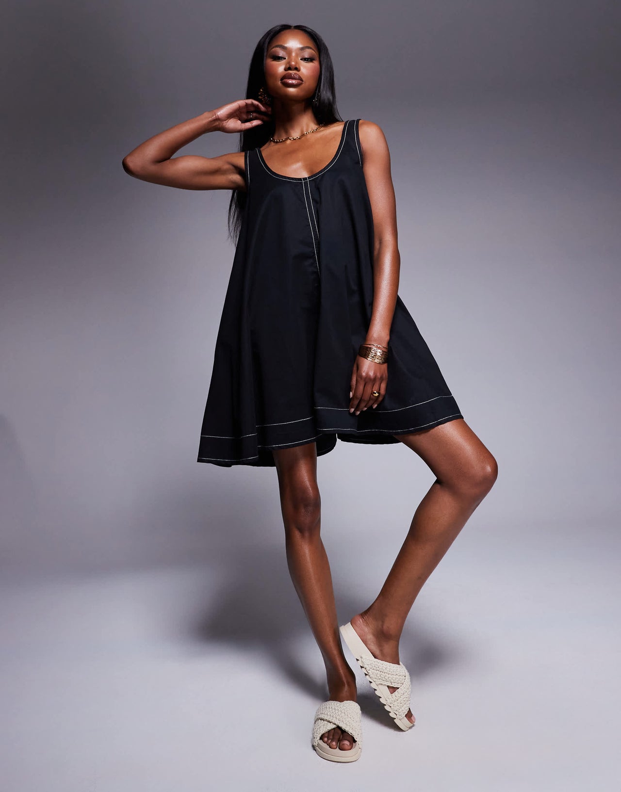 River Island swing mini dress in black
