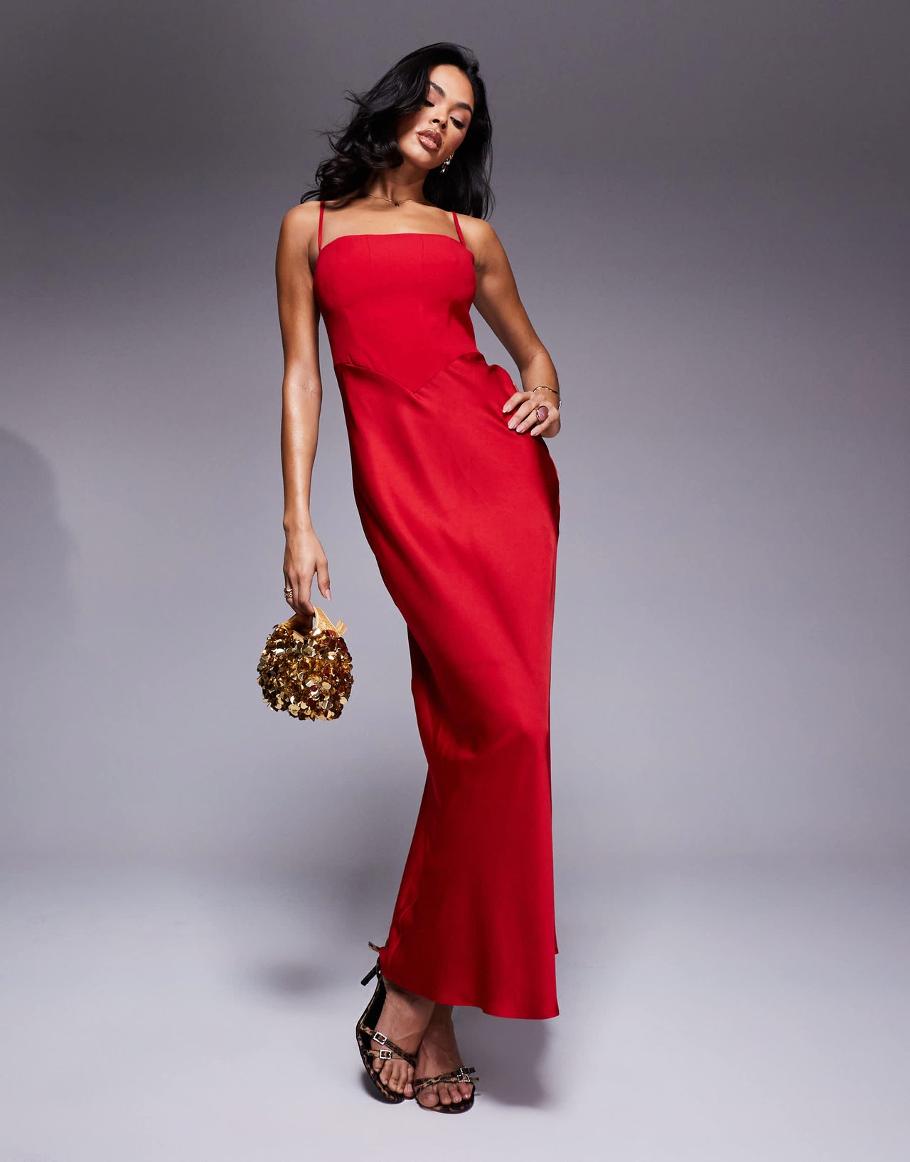 Forever New square neck corset maxi dress in red