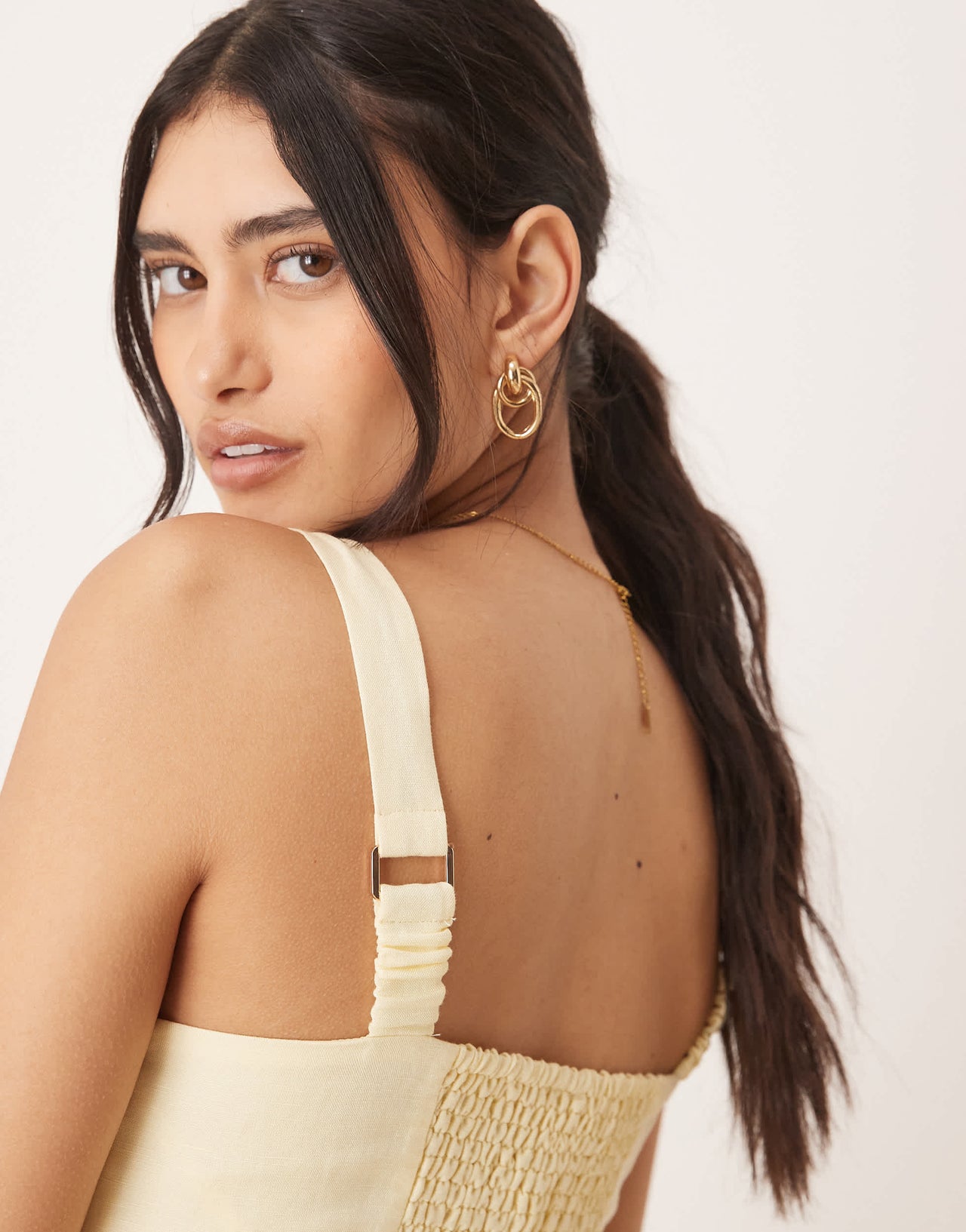 Forever New square neck bubble hem mini dress in lemon