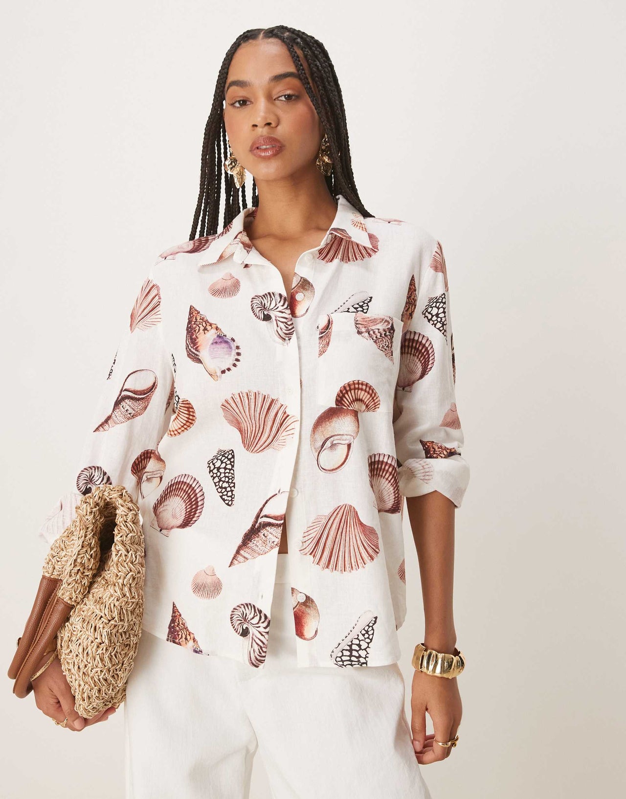 Forever New seashell print shirt in neutral
