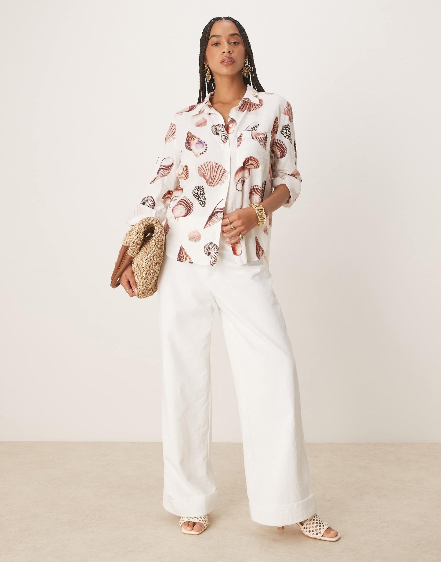 Forever New seashell print shirt in neutral