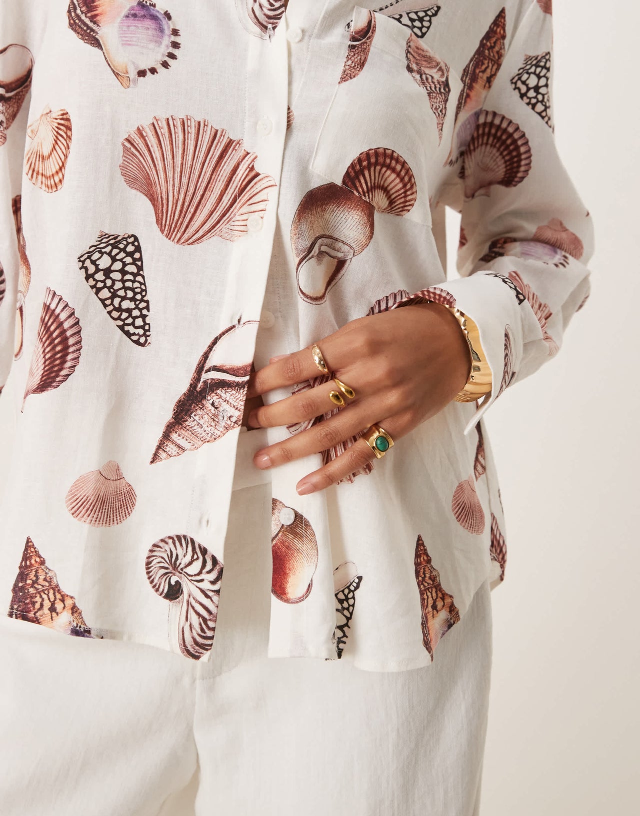 Forever New seashell print shirt in neutral