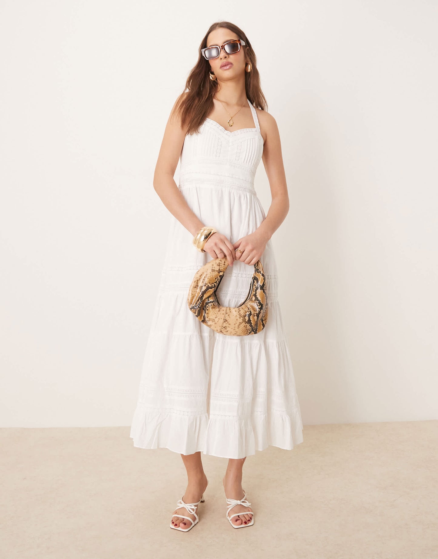 Forever New tiered midaxi dress in cream
