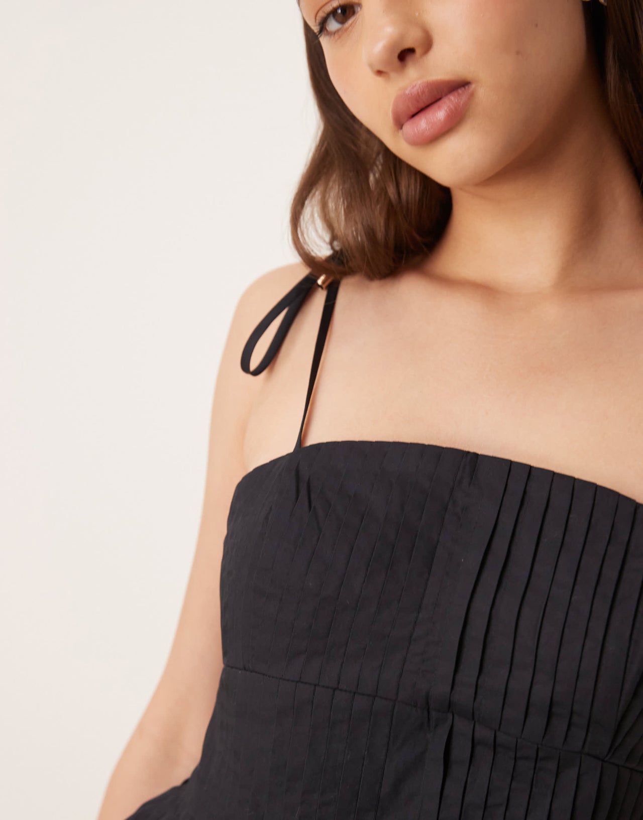 Forever New tie shoulder double bubble hem mini dress in black