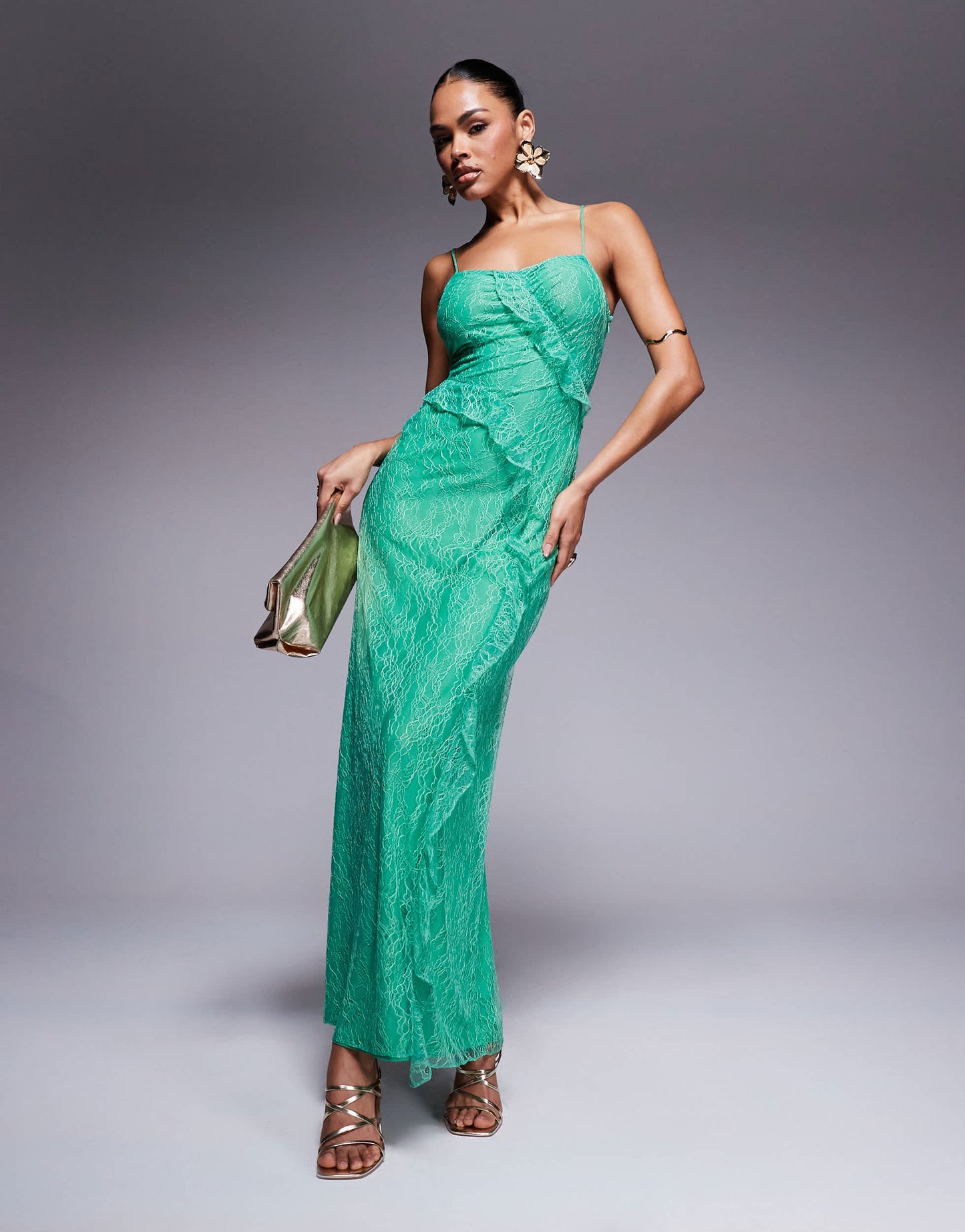 Forever New ruffle lace maxi dress in bright green