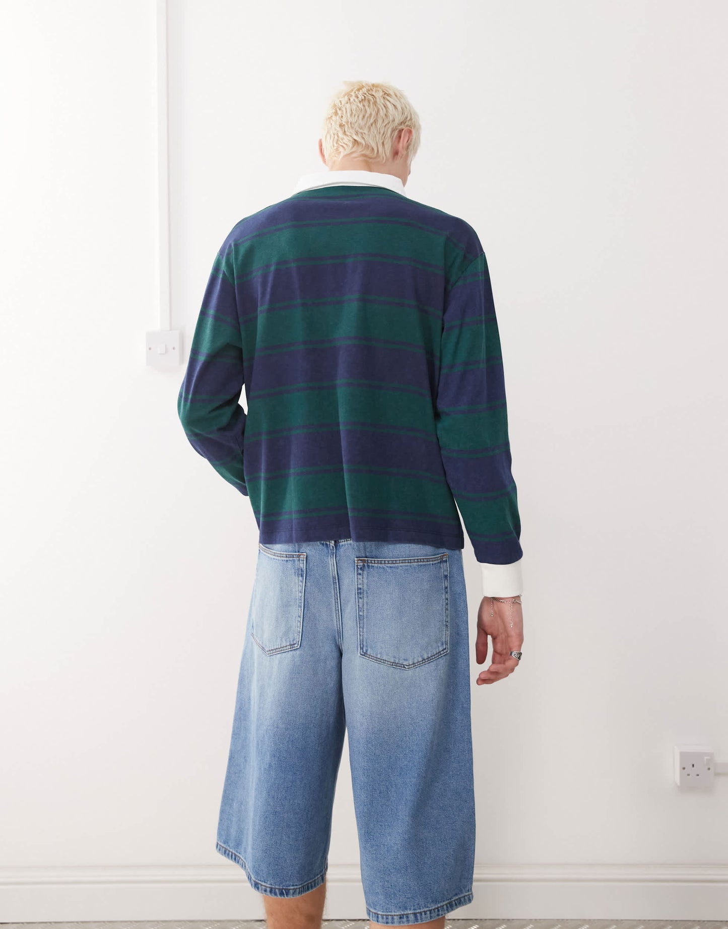 COLLUSION long sleeve XXL embroidered stripe polo in multi