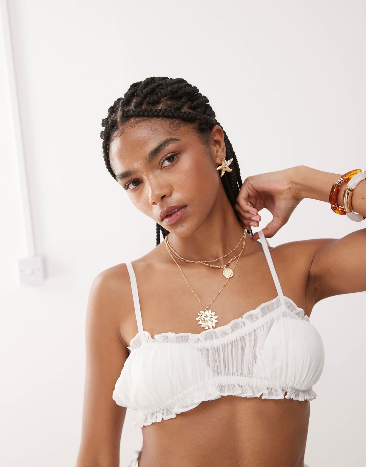 Miss Selfridge beach chiffon bra top co-ord in cream