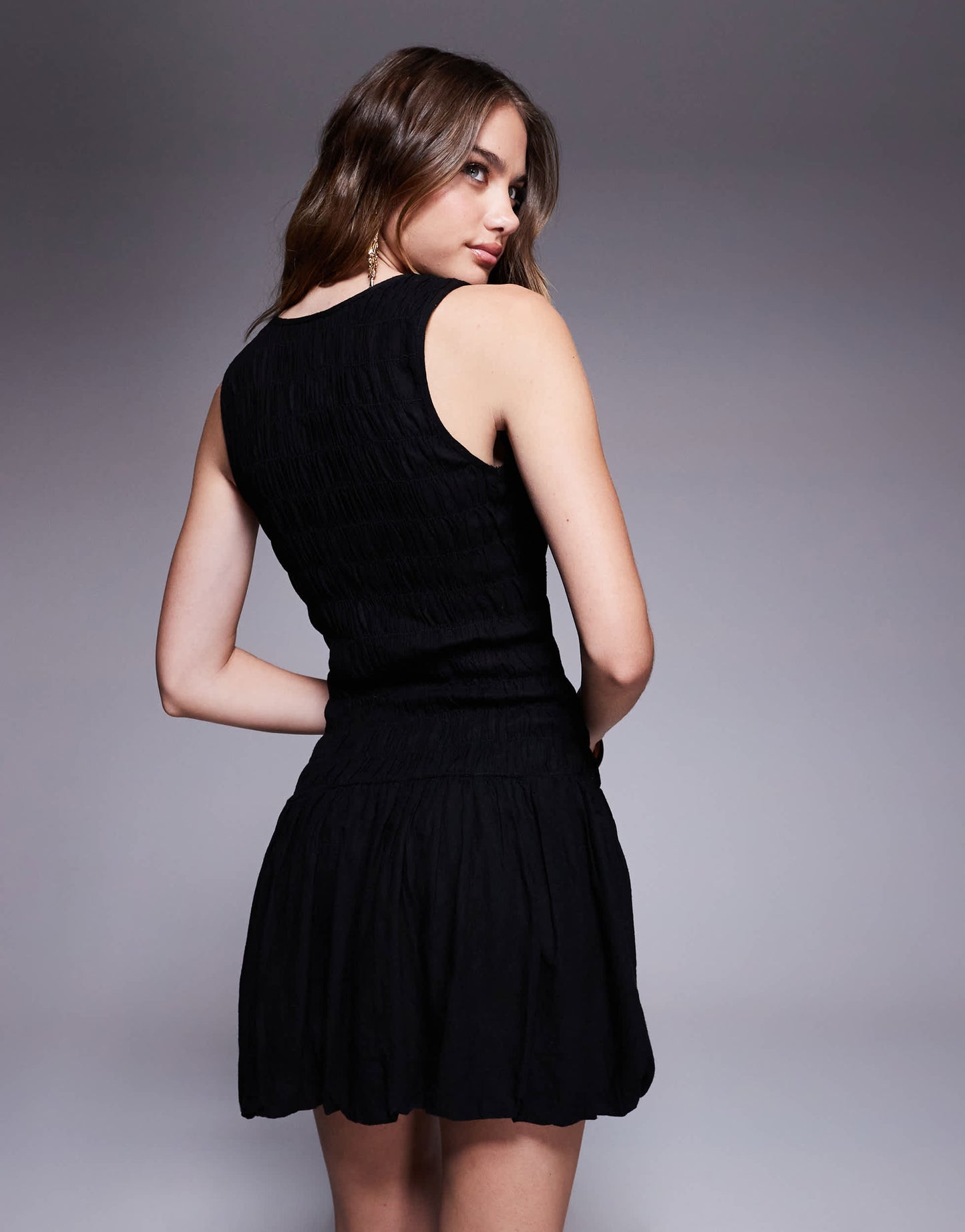 River Island puffball linen mini dress in black