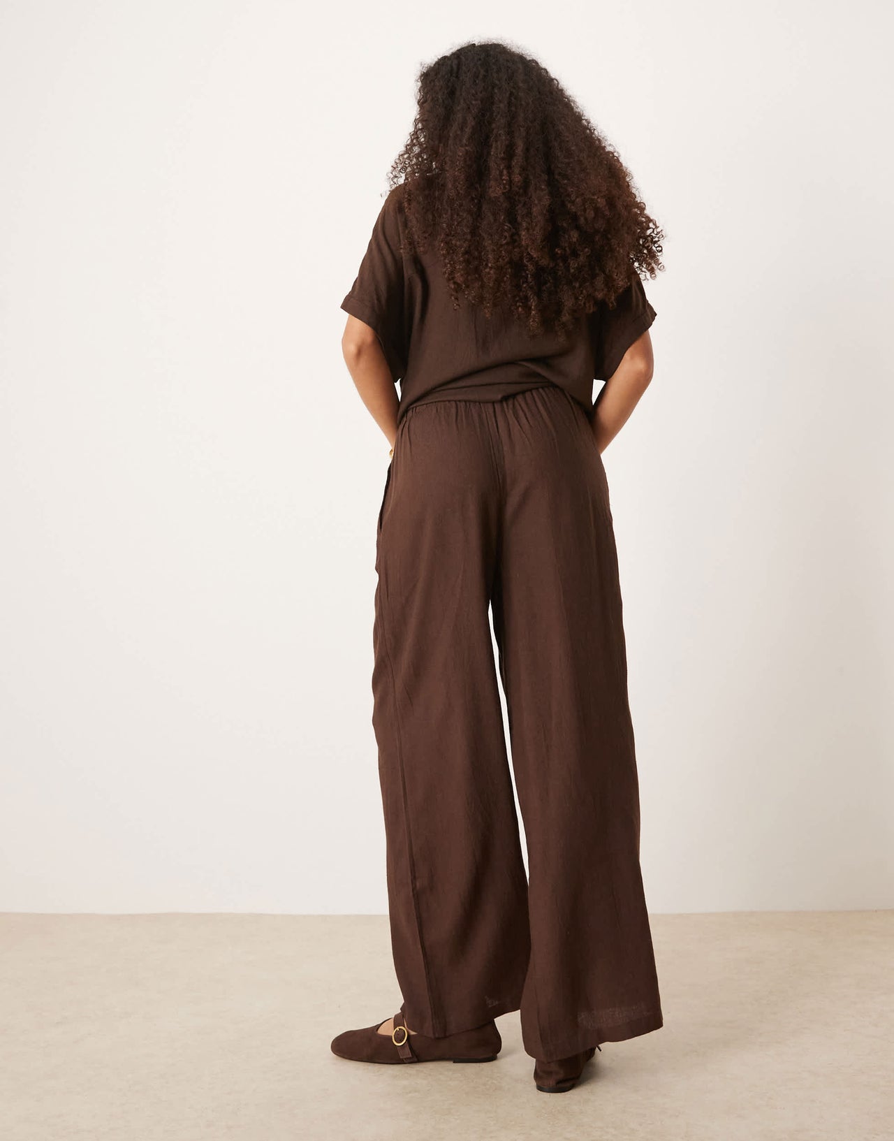 River Island linen trouser in dark brown