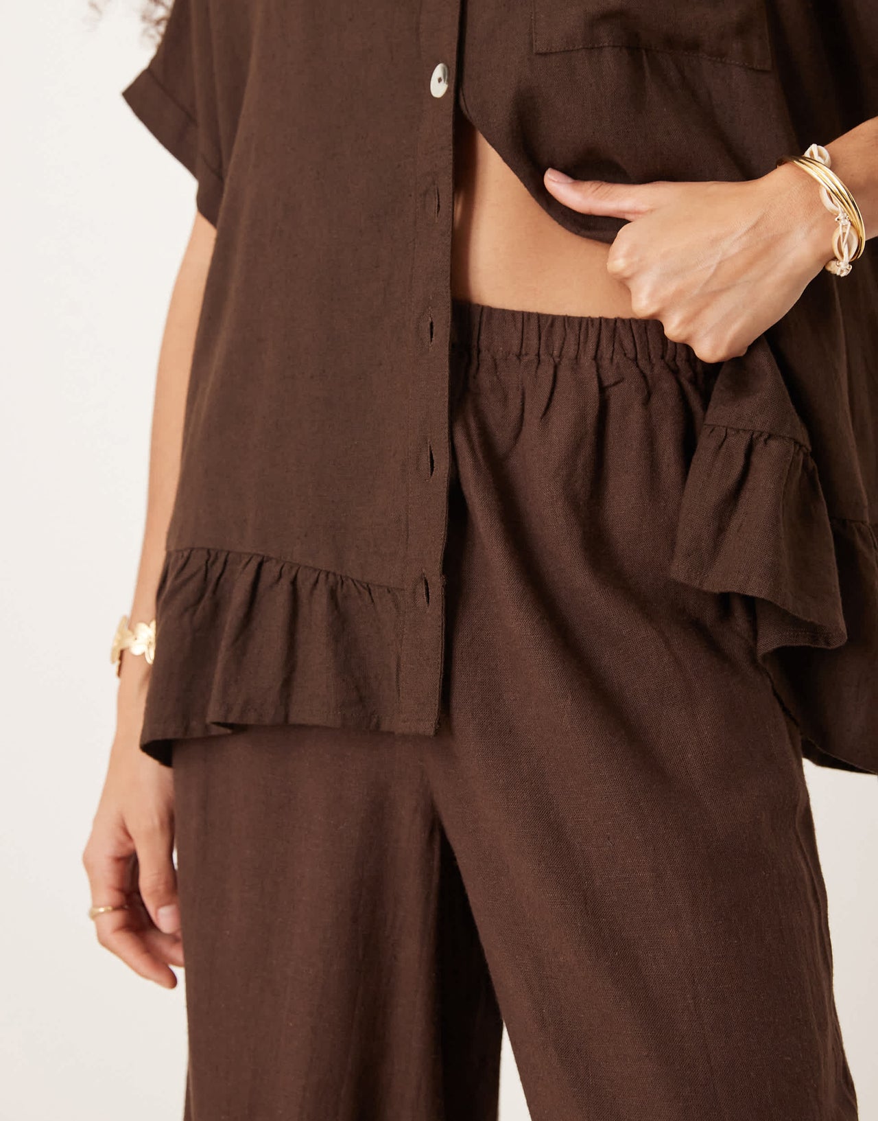 River Island linen trouser in dark brown