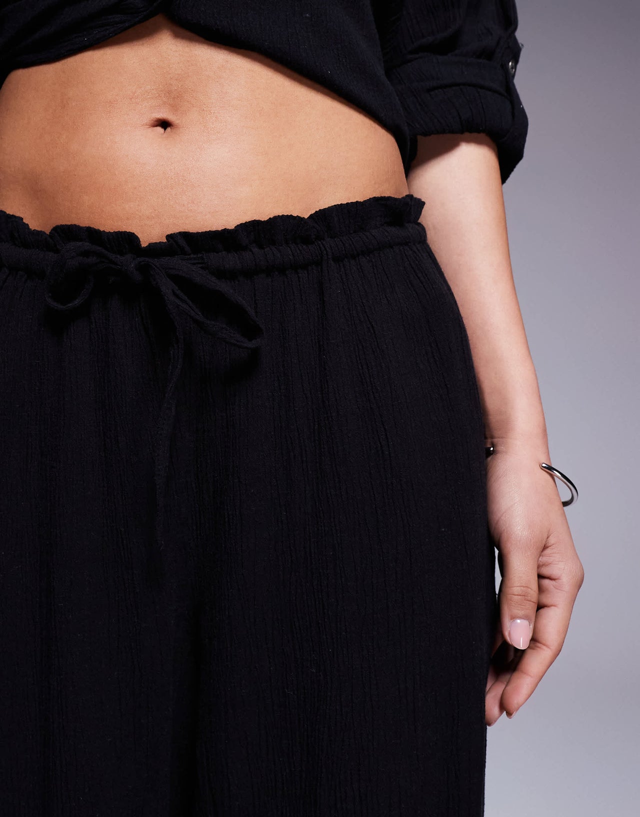 River Island crinkle wide leg trouser co-ord in black