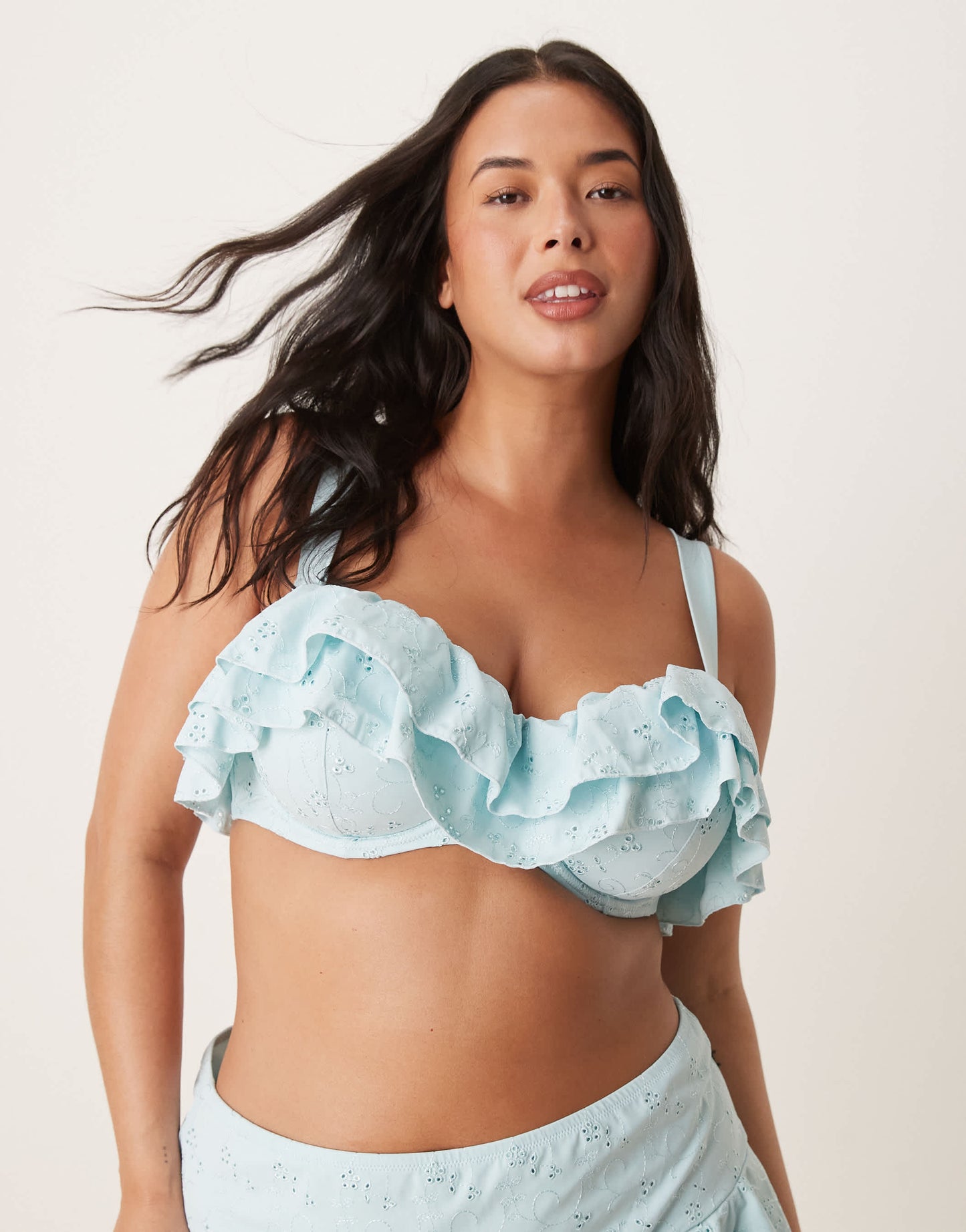 ASOS DESIGN Curve Bobbi broderie hidden underwired bikini top in blue