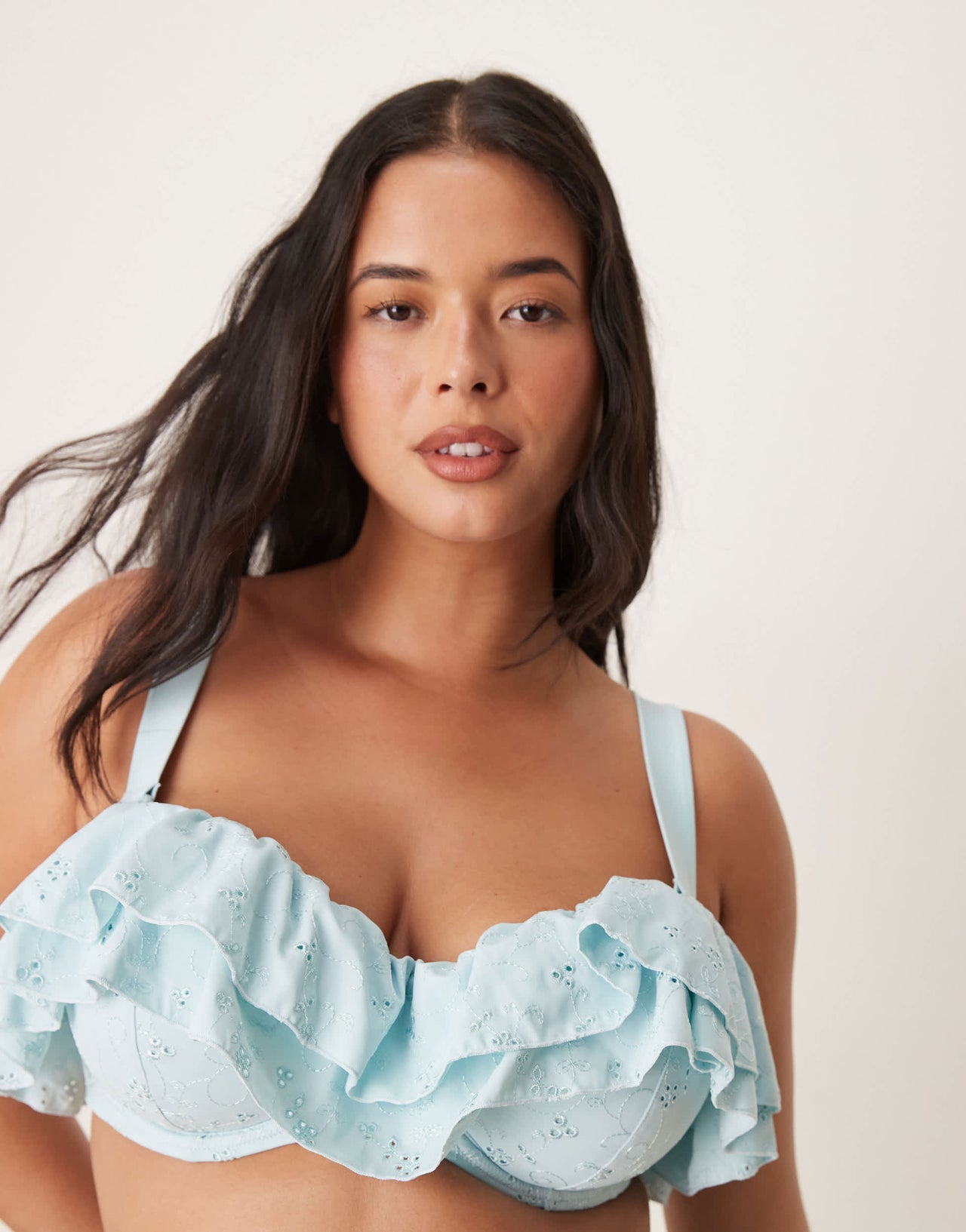 ASOS DESIGN Curve Bobbi broderie hidden underwired bikini top in blue