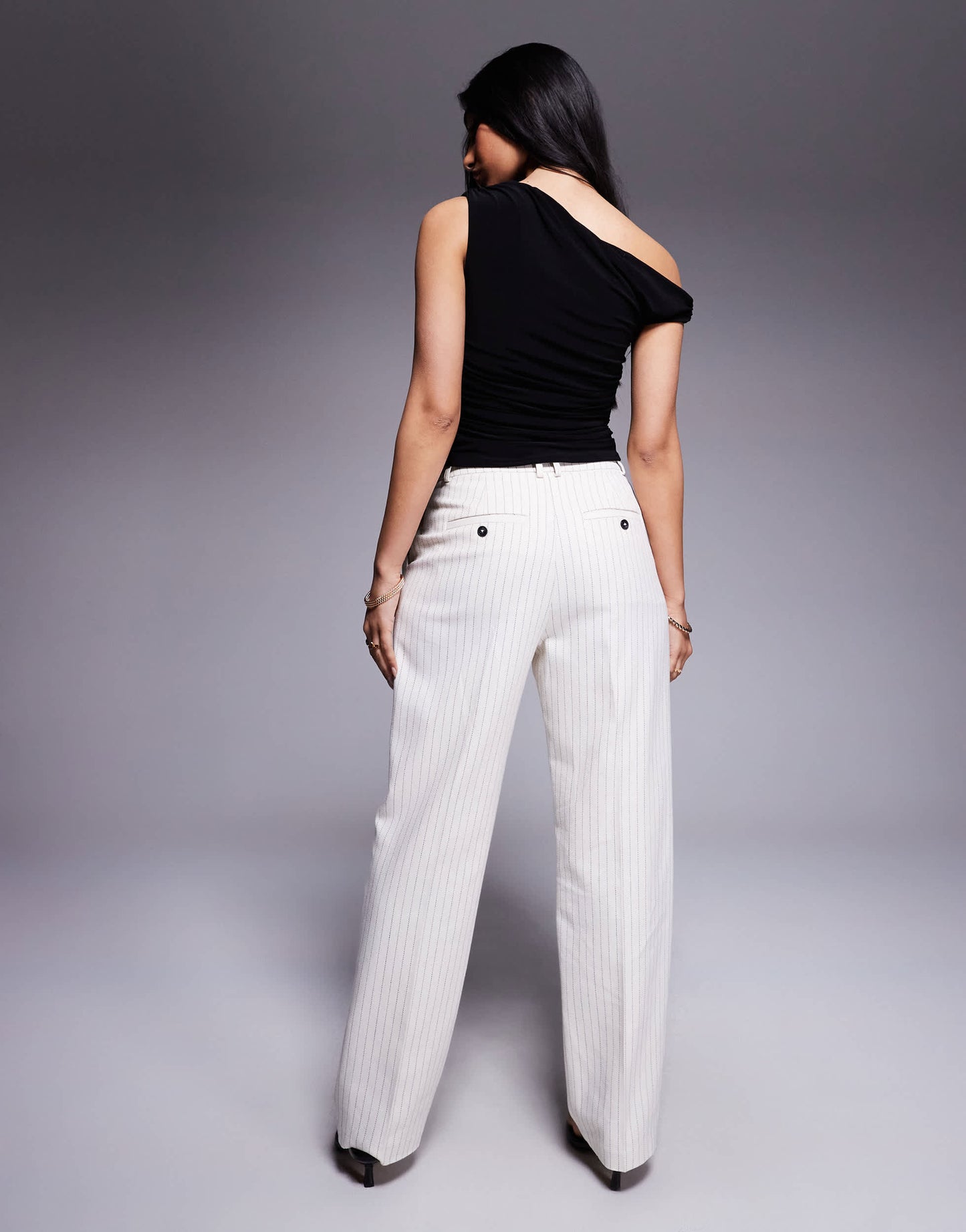 ASOS DESIGN tailored straight leg trousers co-ord with pleat detail in cream stripe