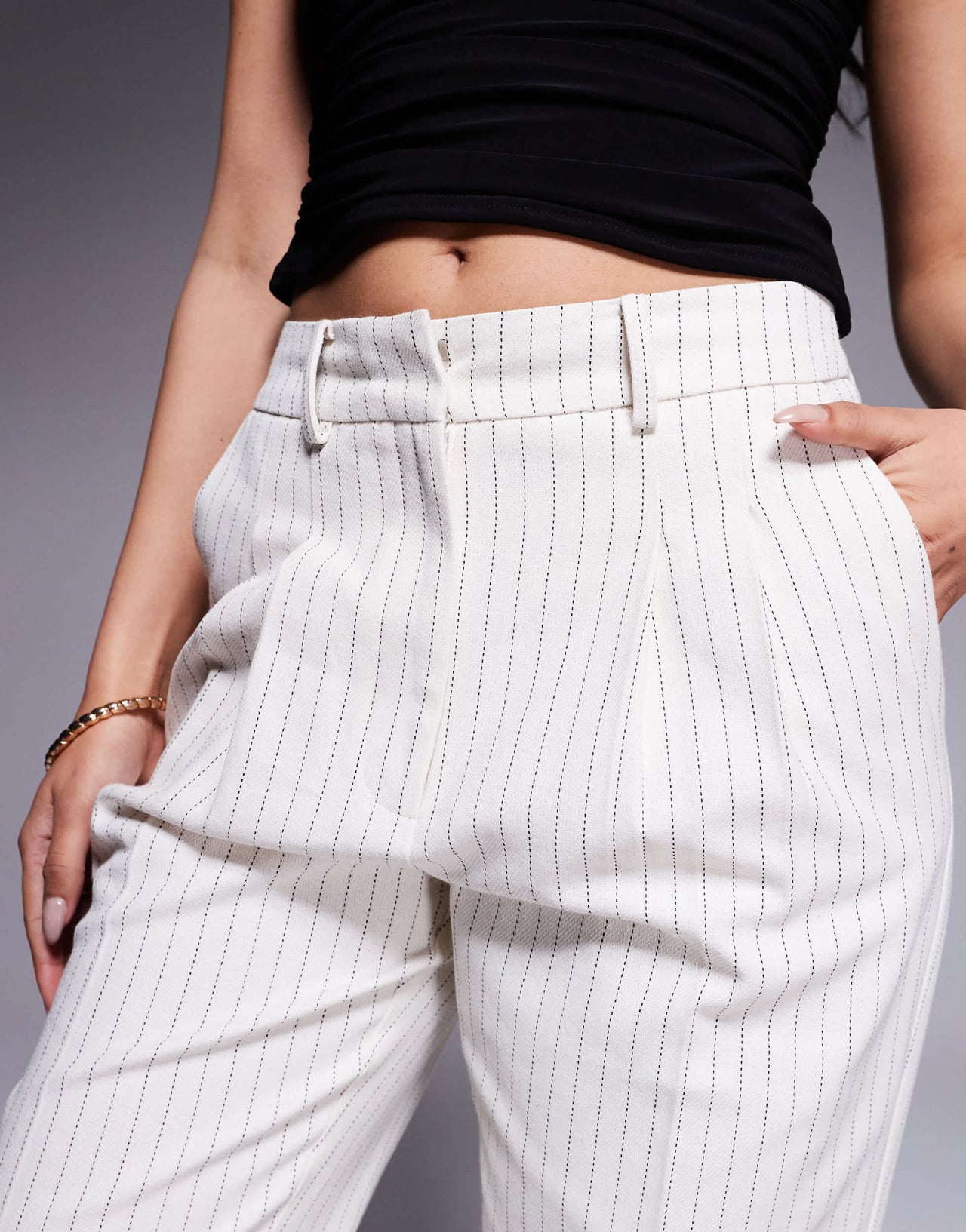 ASOS DESIGN tailored straight leg trousers co-ord with pleat detail in cream stripe