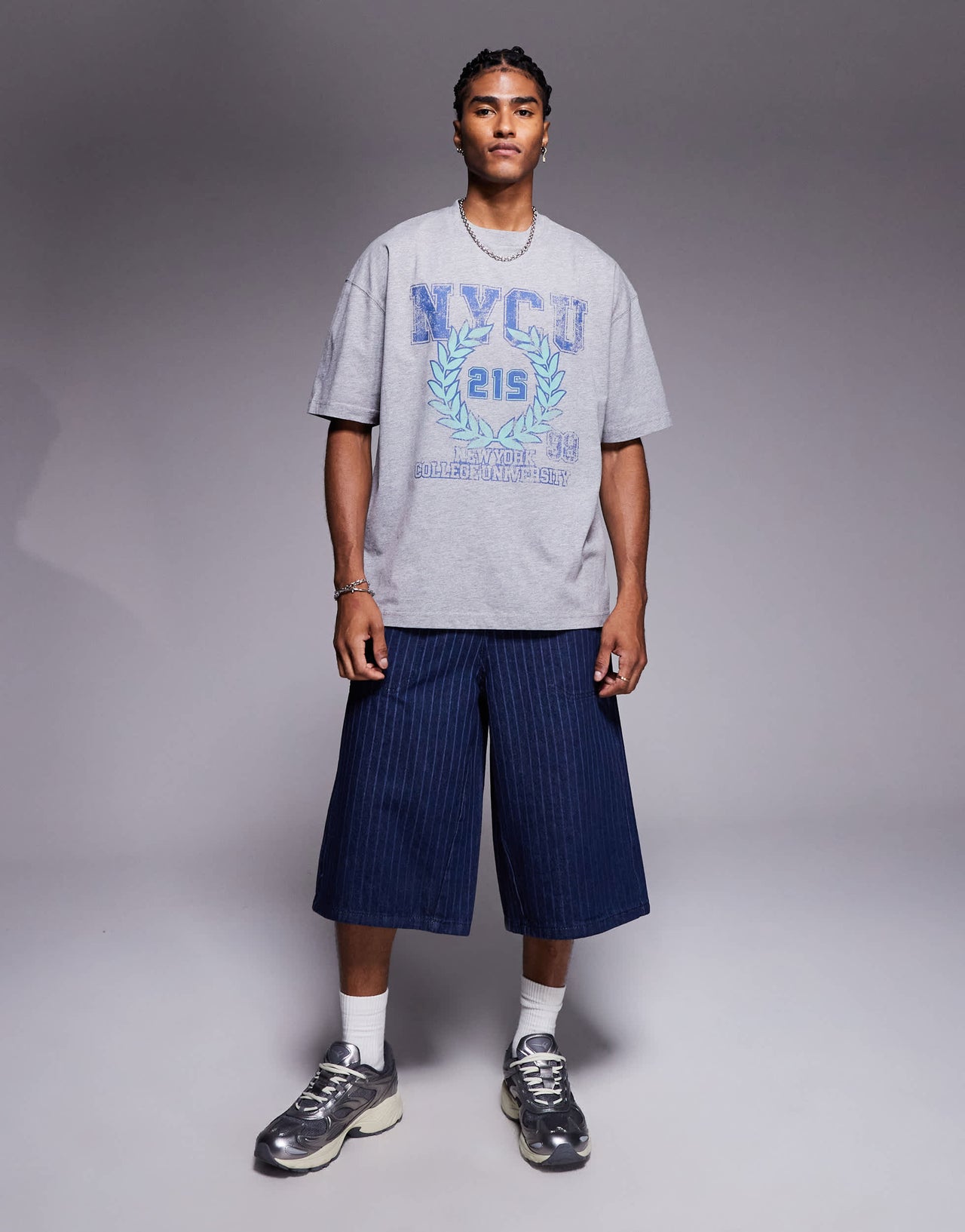 ASOS DESIGN oversized t-shirt with varsity graphic in white marl