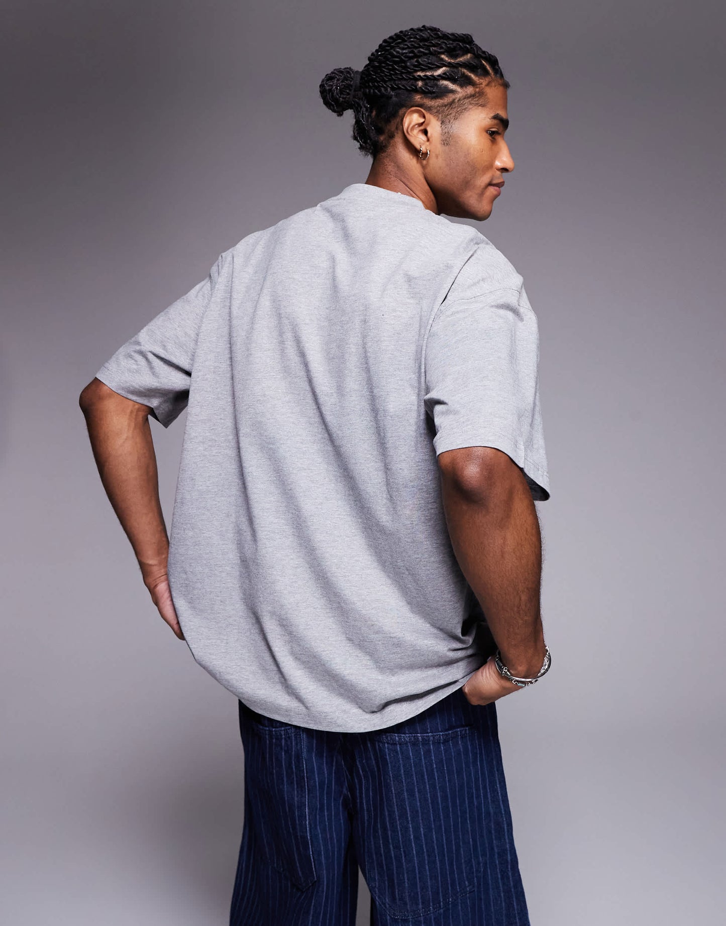 ASOS DESIGN oversized t-shirt with varsity graphic in white marl
