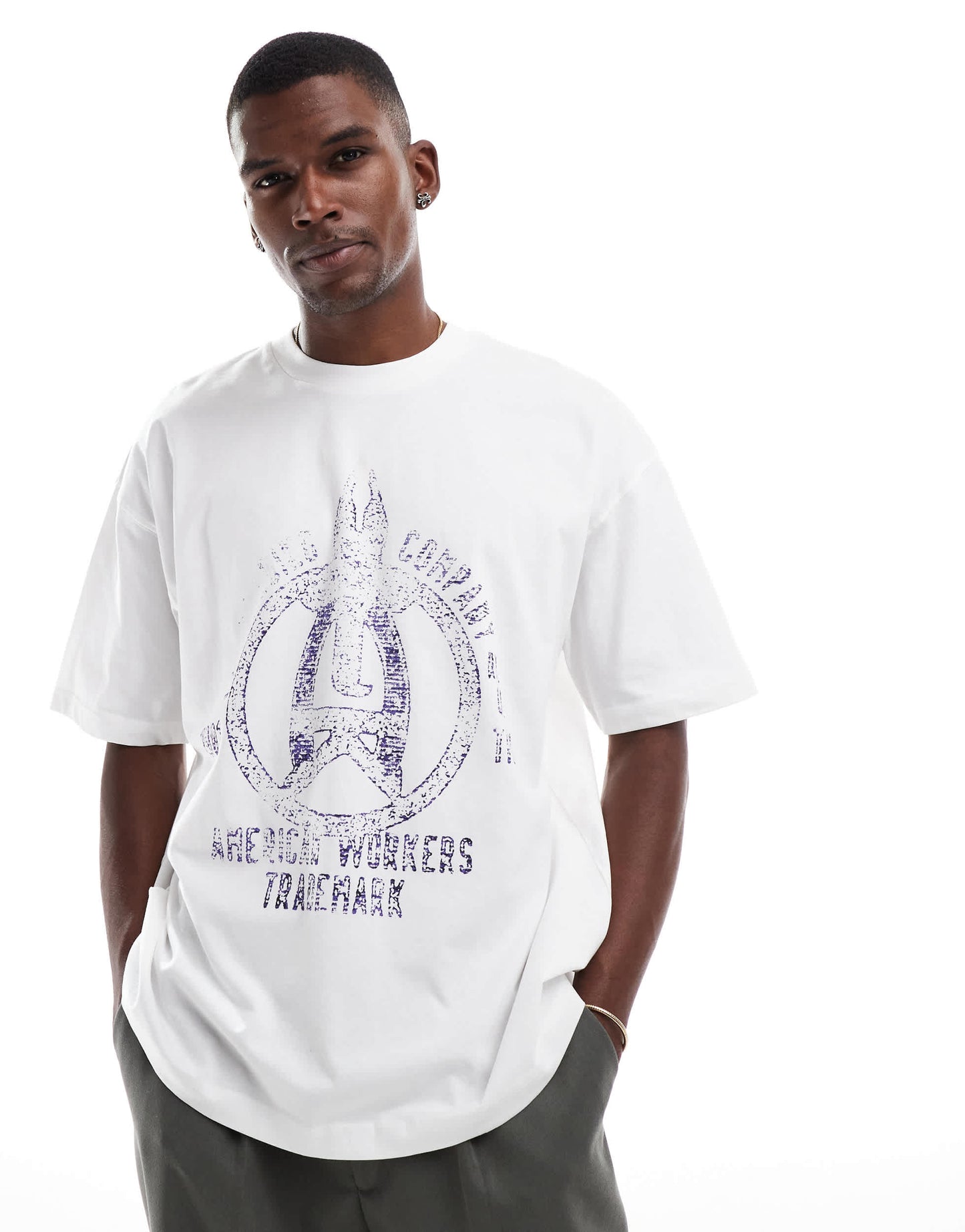 ASOS DESIGN oversized t-shirt with varsity graphic in white