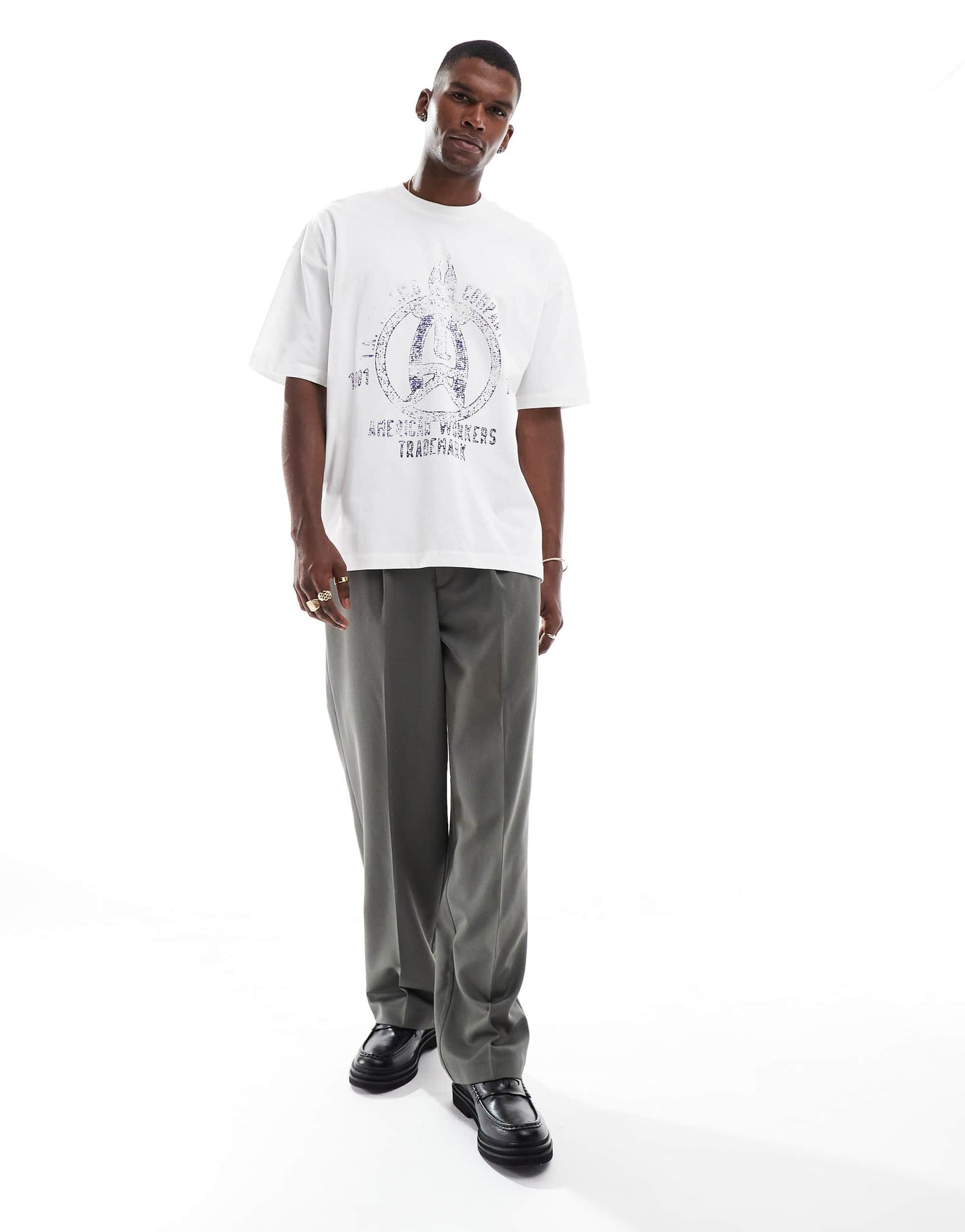 ASOS DESIGN oversized t-shirt with varsity graphic in white