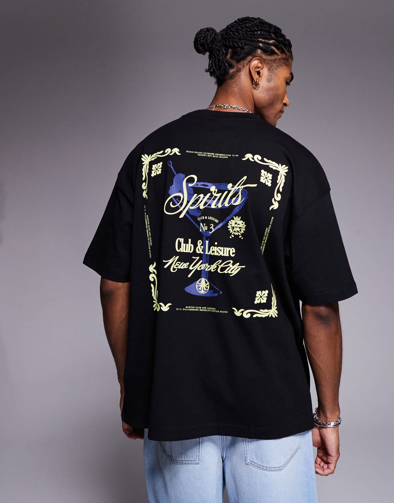 ASOS DESIGN oversized t-shirt with martini graphic in black