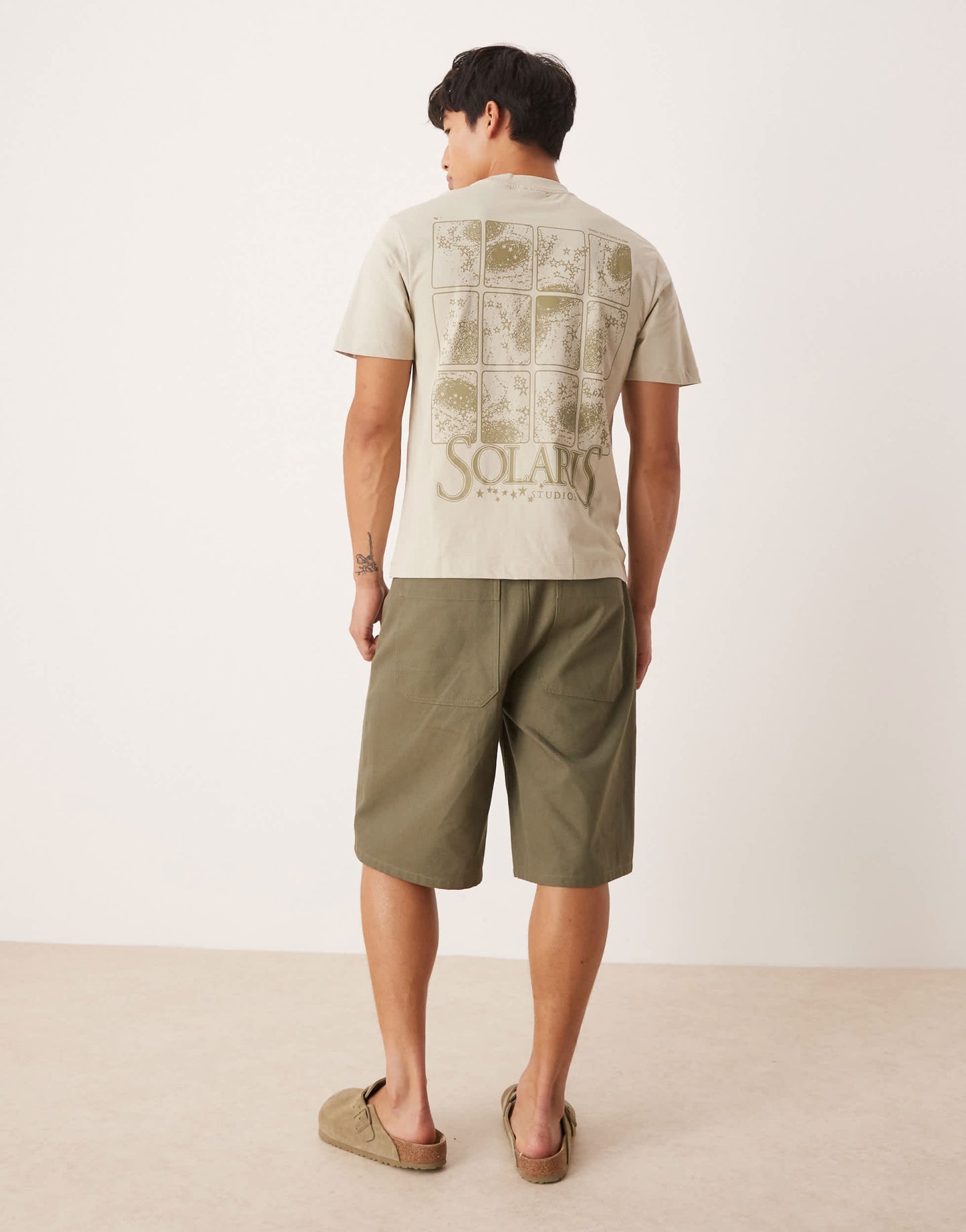 ASOS DESIGN boxy t-shirt with celestial graphic in beige