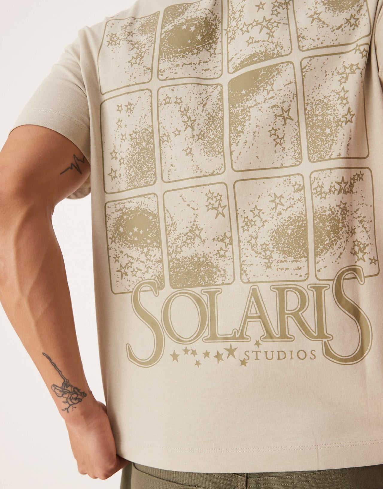 ASOS DESIGN boxy t-shirt with celestial graphic in beige