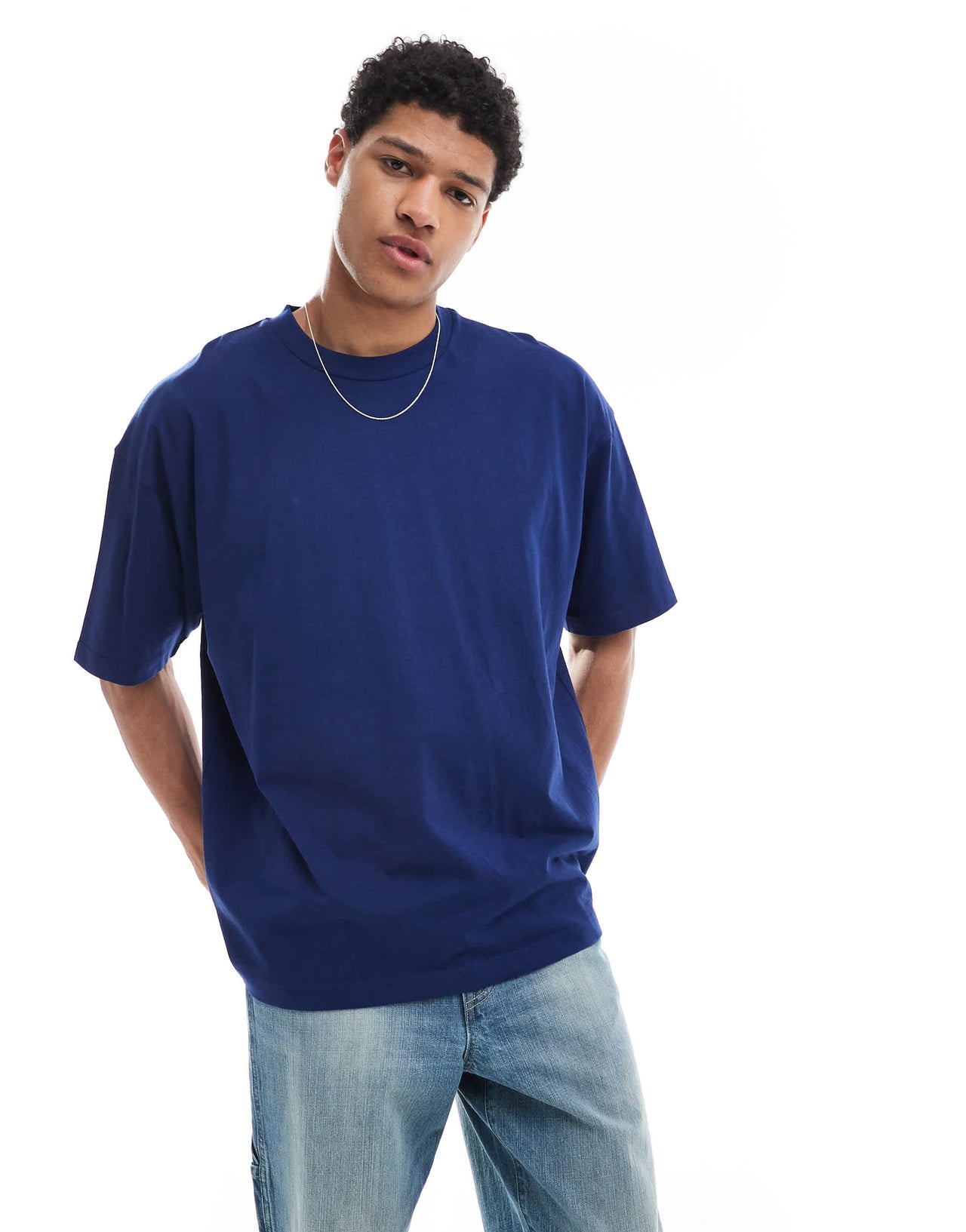ASOS DESIGN oversized t-shirt with celestial graphic in navy