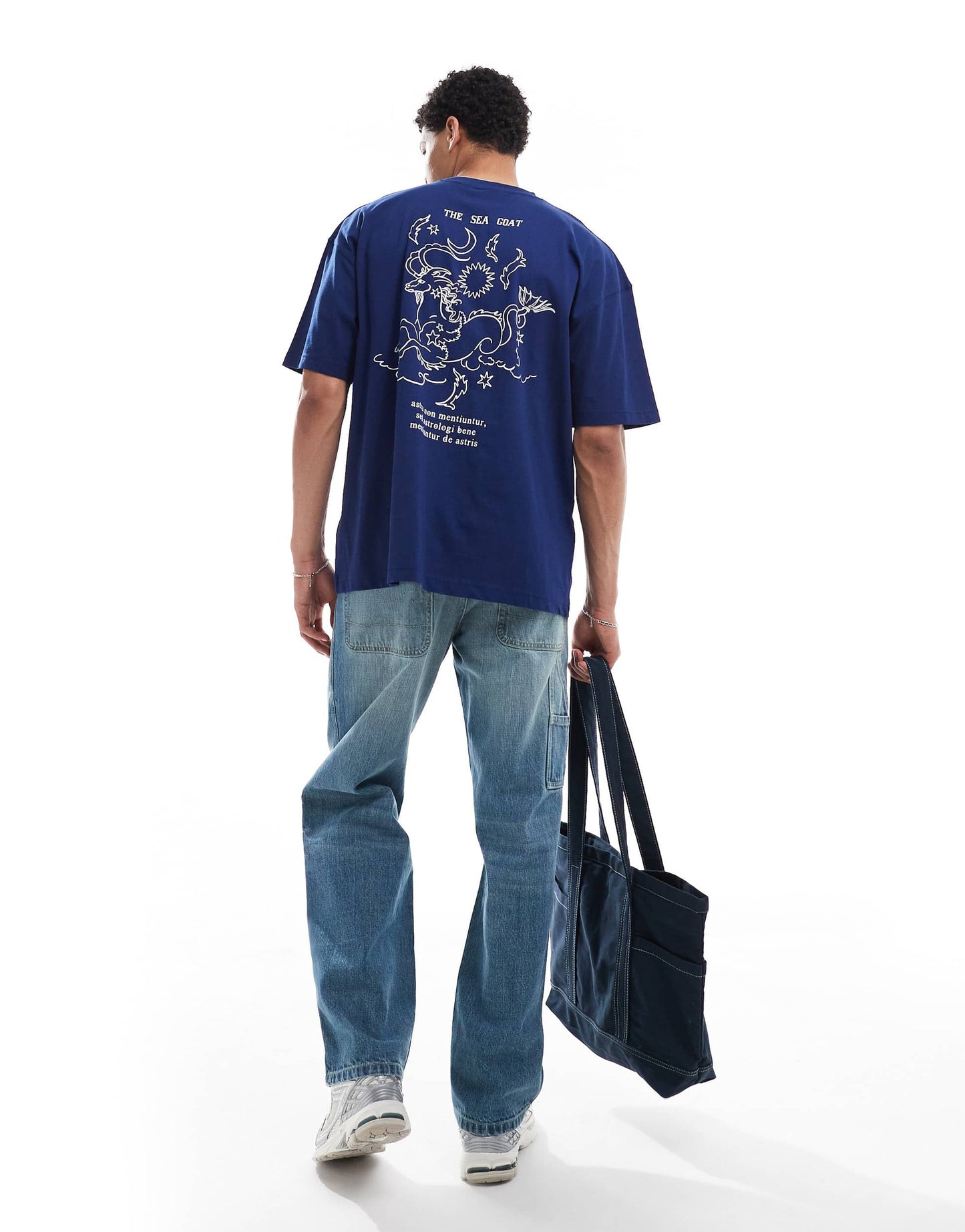 ASOS DESIGN oversized t-shirt with celestial graphic in navy