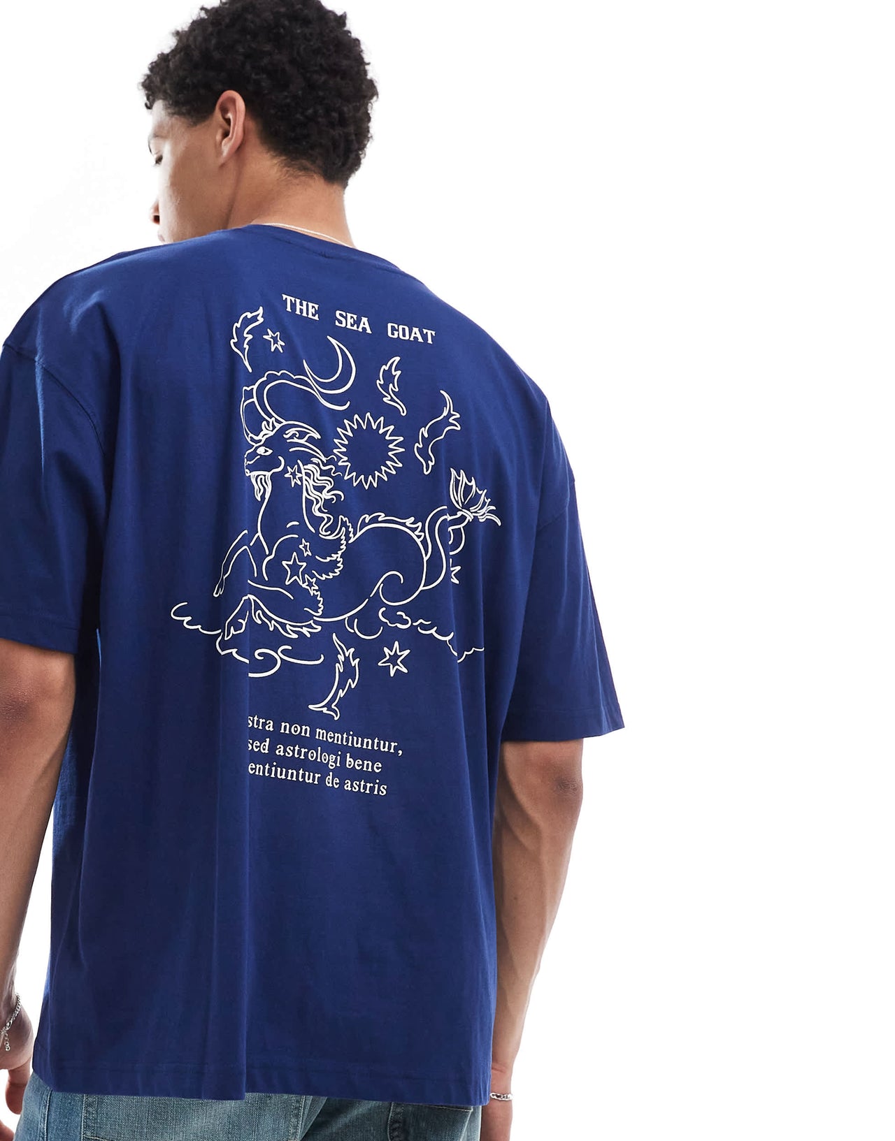 ASOS DESIGN oversized t-shirt with celestial graphic in navy