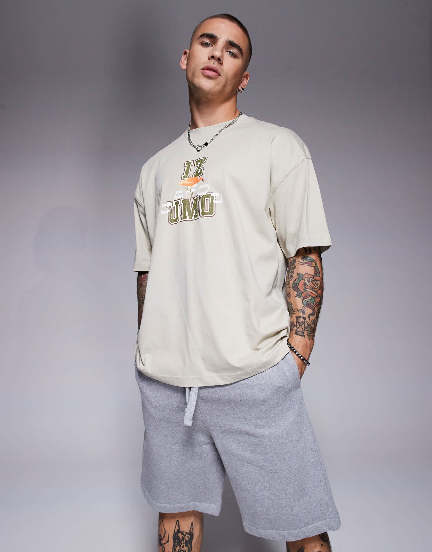 ASOS DESIGN oversized t-shirt with souvenir graphic in beige